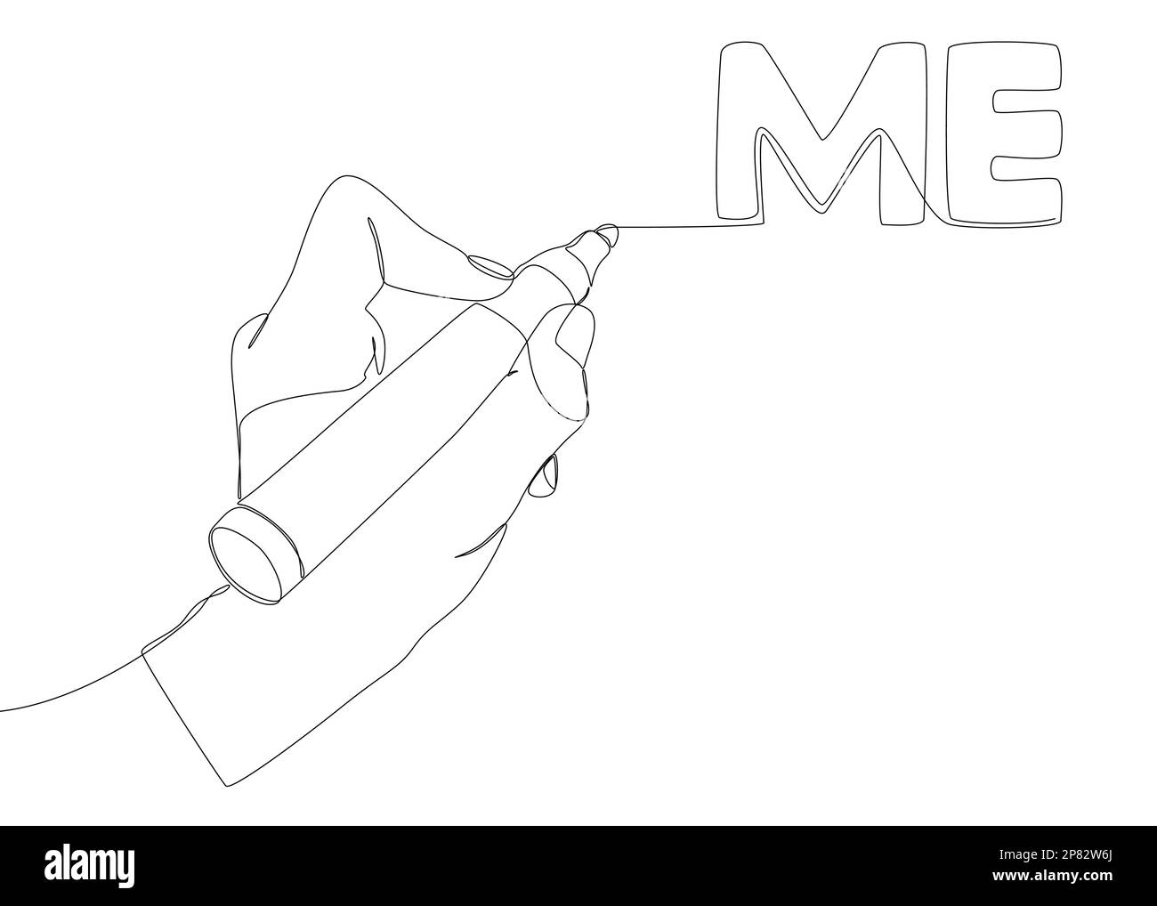One continuous line of Me text written with a pencil, felt tip pen