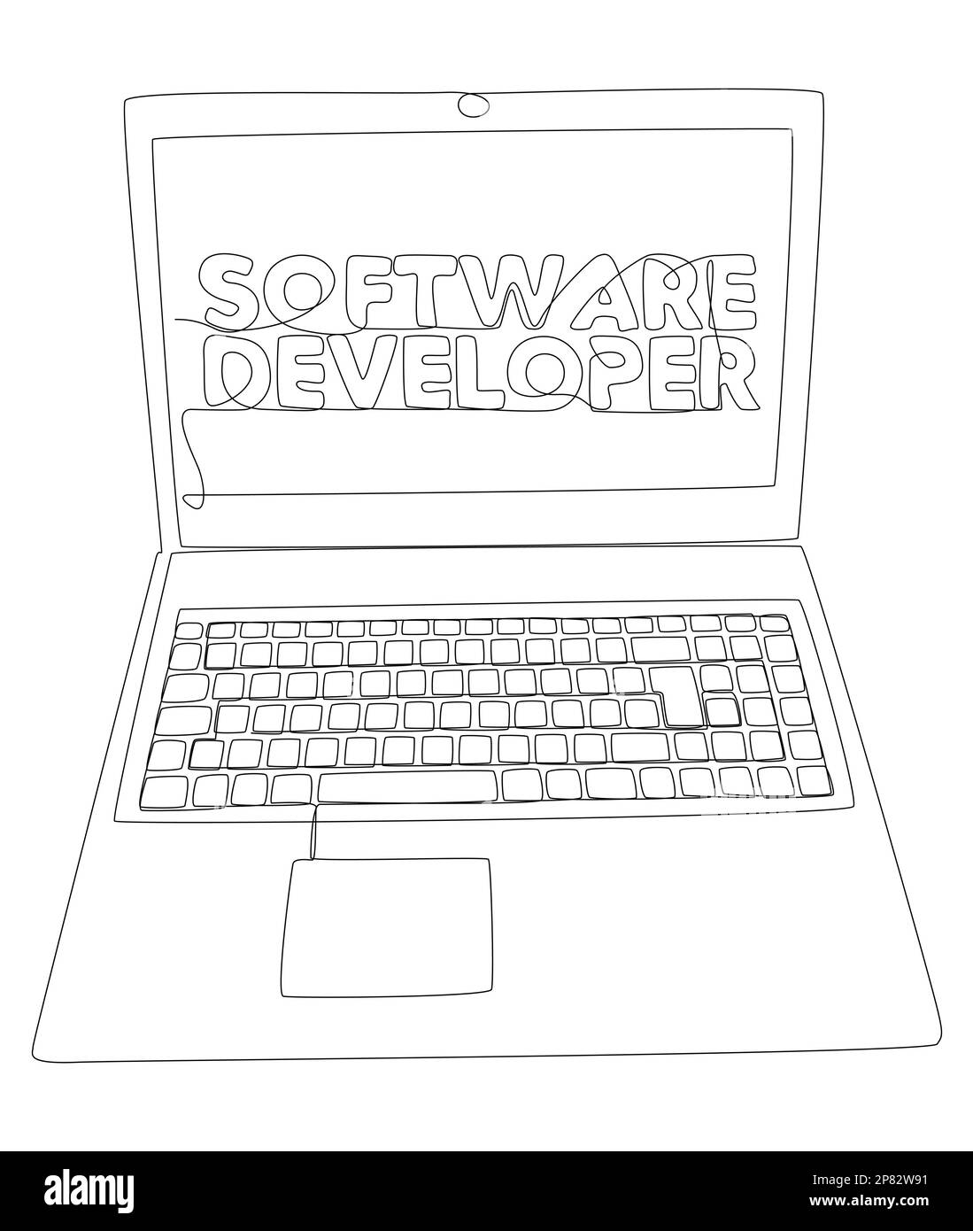 One continuous line of Laptop with Software Developer word. Thin Line Illustration vector concept. Contour Drawing Creative ideas. Stock Vector