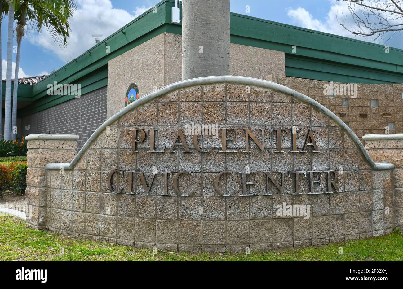 PLACENTIA, CALIFORNIA 8 MAR 2023 Closeup of the Placentia Civic