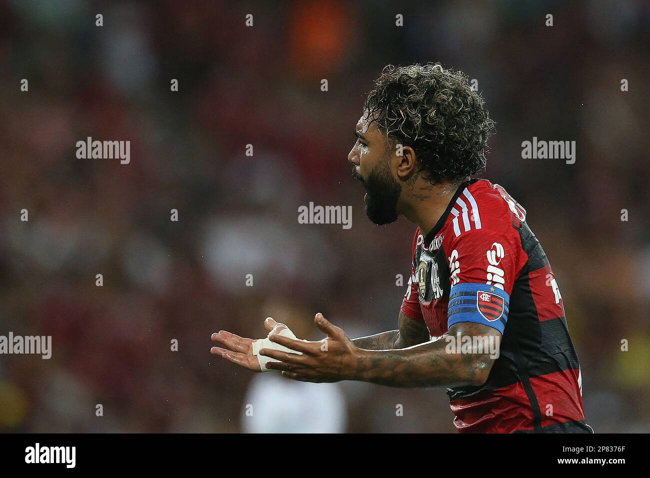 Rio de Janeiro, Brazil, 08th Mar, 2023. Gabriel Barbosa of Flamengo complains to the referee after his goal is annulled during the match between Flamengo and Fluminense, for the Championship Carioca 2023, at Maracana Stadium, in Rio de Janeiro on February 16. Photo: Daniel Castelo Branco/DiaEsportivo/Alamy Live News Stock Photo