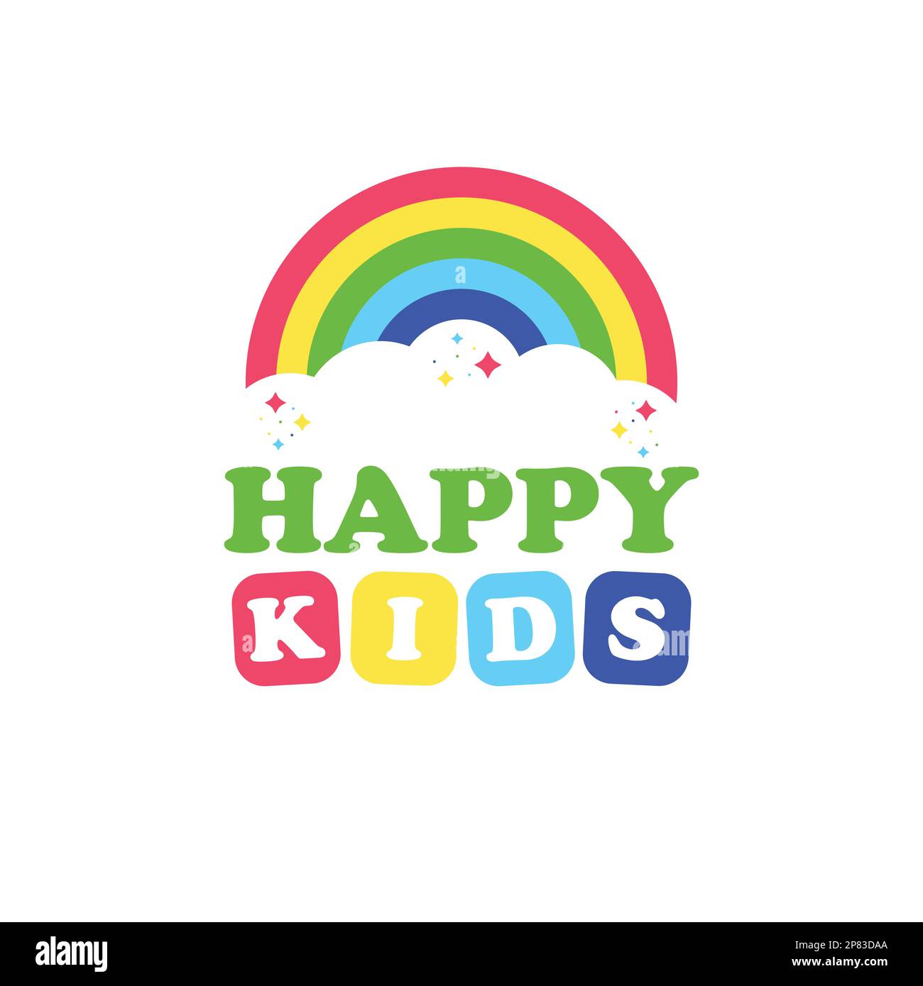 Happy kids logo design. Colorful logotype with rainbow Stock Vector