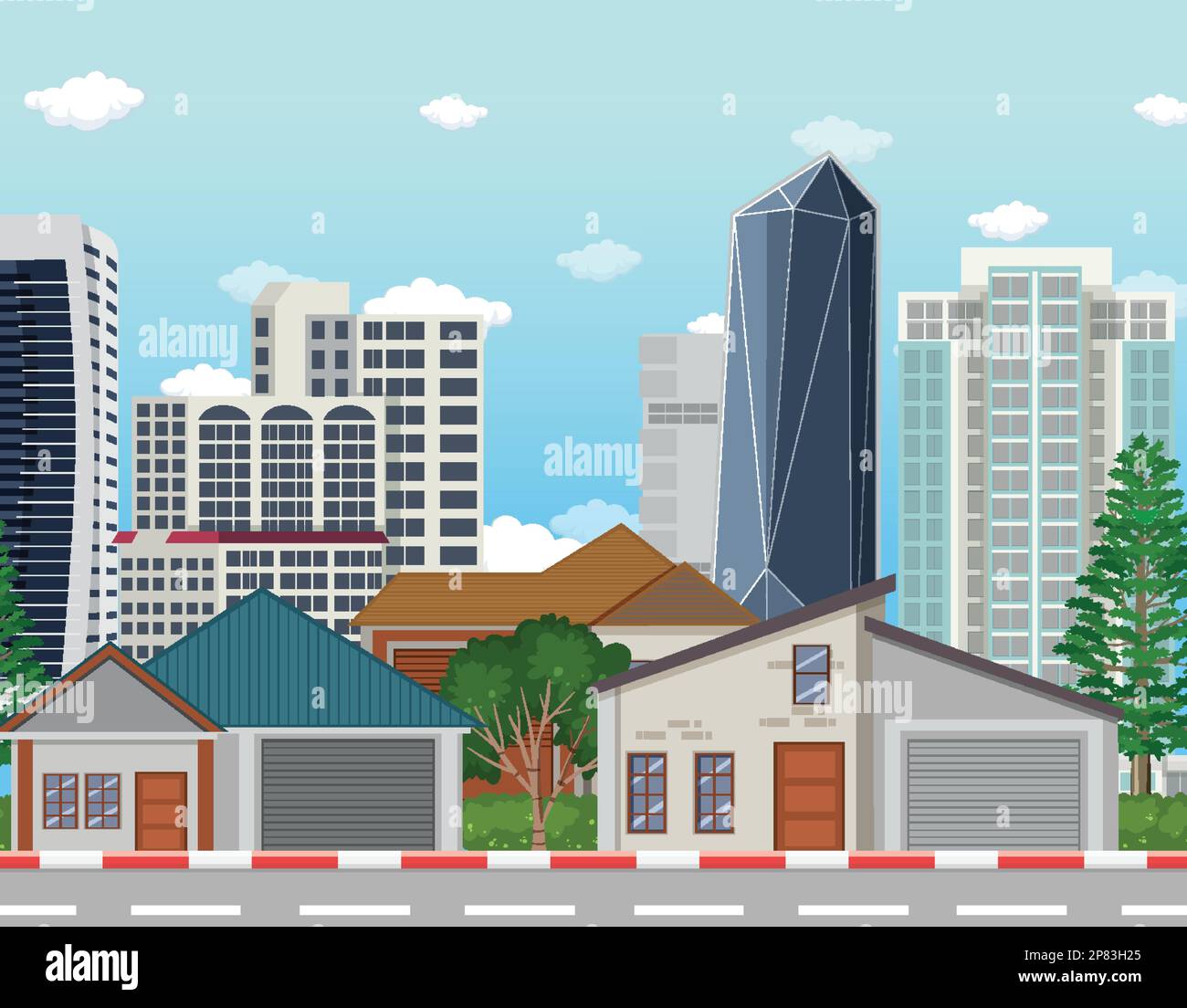 Urban landscape with high skyscrapers background illustration Stock ...