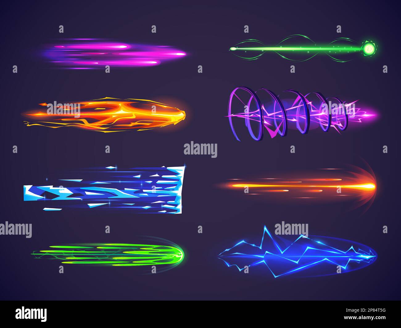 Beam laser effect for weapon or gun in game vector. Magic blaster explode shot with energy and