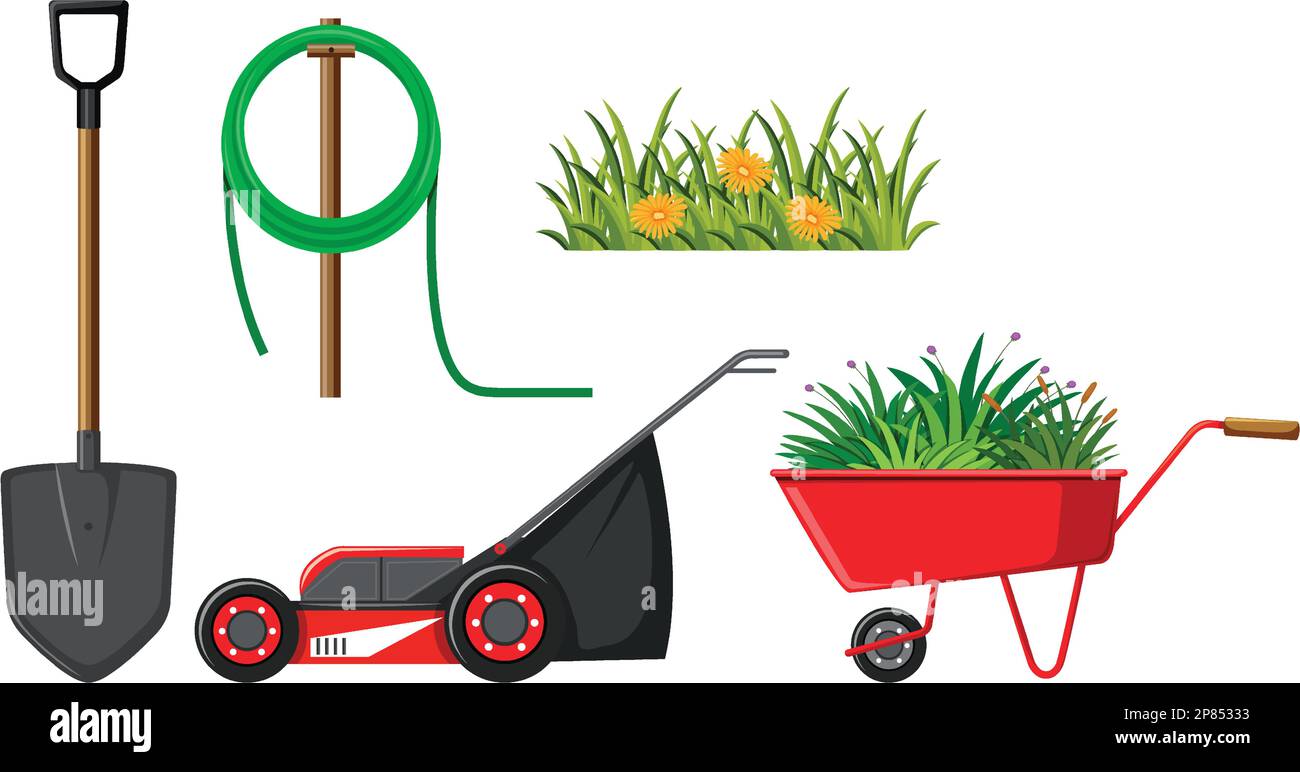 Set of plant and gardening tools and equipment illustration Stock