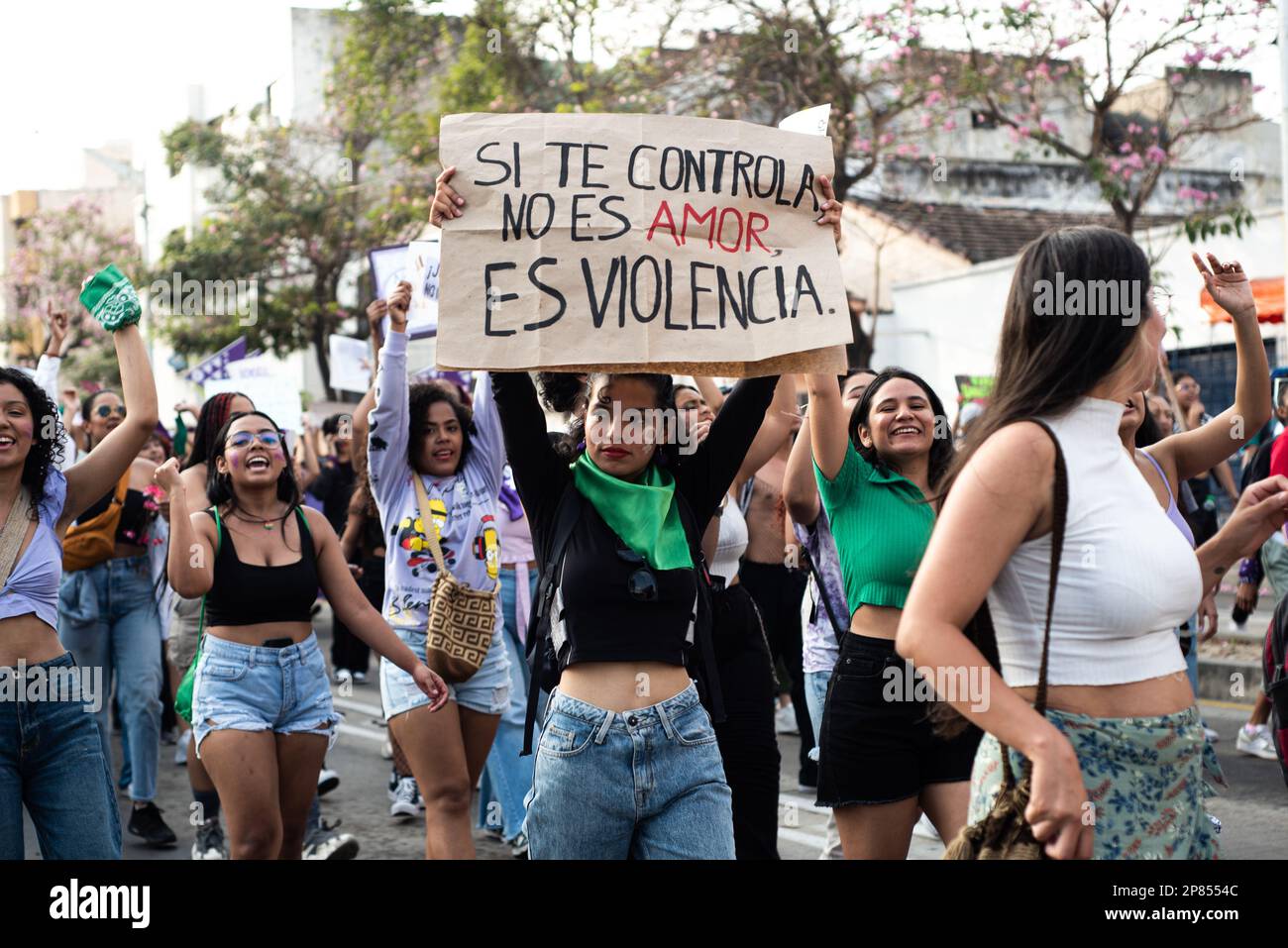 Barranquilla, Colombia. 08th Mar, 2023. Women take part with signs and banners during the international women's day demonstrations in Barranquilla, Colombia on March 8, 2023. Photo by: Roxana Charris/Long Visual Press Credit: Long Visual Press/Alamy Live News Stock Photo