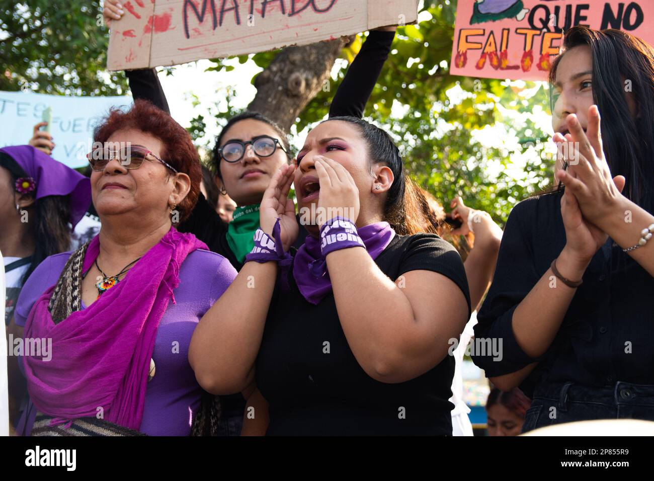 Barranquilla, Colombia. 08th Mar, 2023. Women take part with signs and banners during the international women's day demonstrations in Barranquilla, Colombia on March 8, 2023. Photo by: Roxana Charris/Long Visual Press Credit: Long Visual Press/Alamy Live News Stock Photo