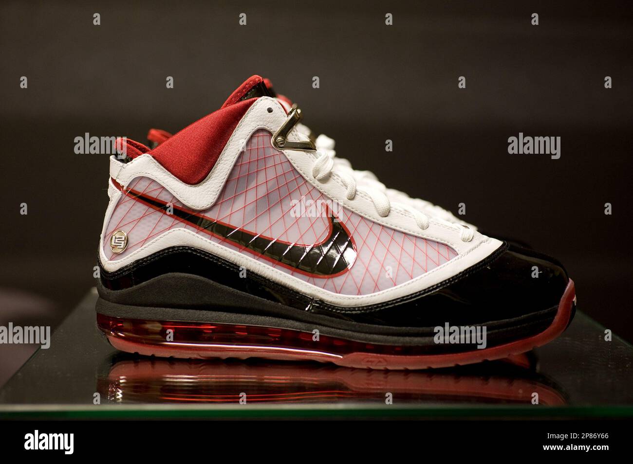 The new Nike Air Max LeBron VII shoes is displayed during an event at Ed  Davis Community Center in Akron, Ohio on Friday, Aug. 7, 2009 in Cleveland,  Ohio. (AP Photo/Jason Miller