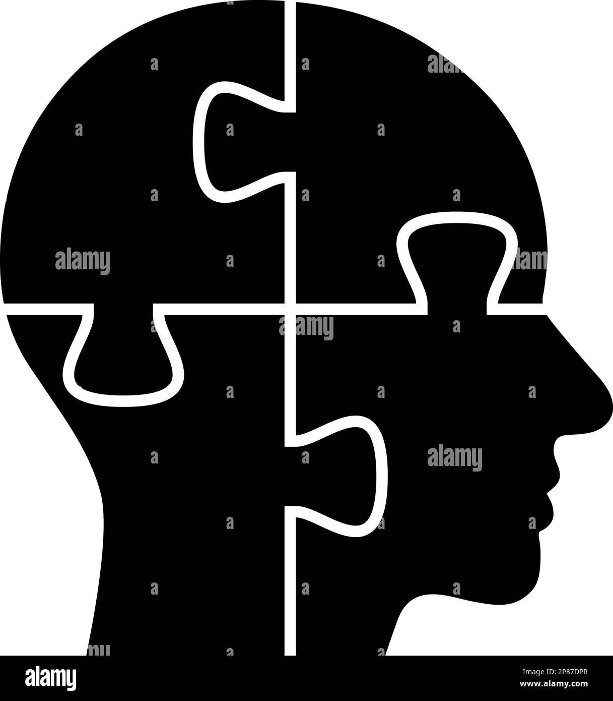 Puzzle shaped human head icon as concept of integrity of thought and consciousness Stock Vector