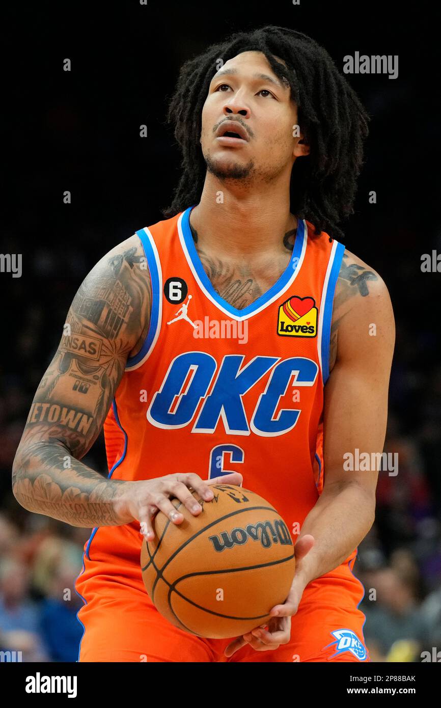 Oklahoma City Thunder forward Jaylin Williams (6) during the first half of  an NBA basketball game against the Phoenix Suns, Wednesday, March 8, 2023,  in Phoenix. (AP Photo/Rick Scuteri Stock Photo - Alamy