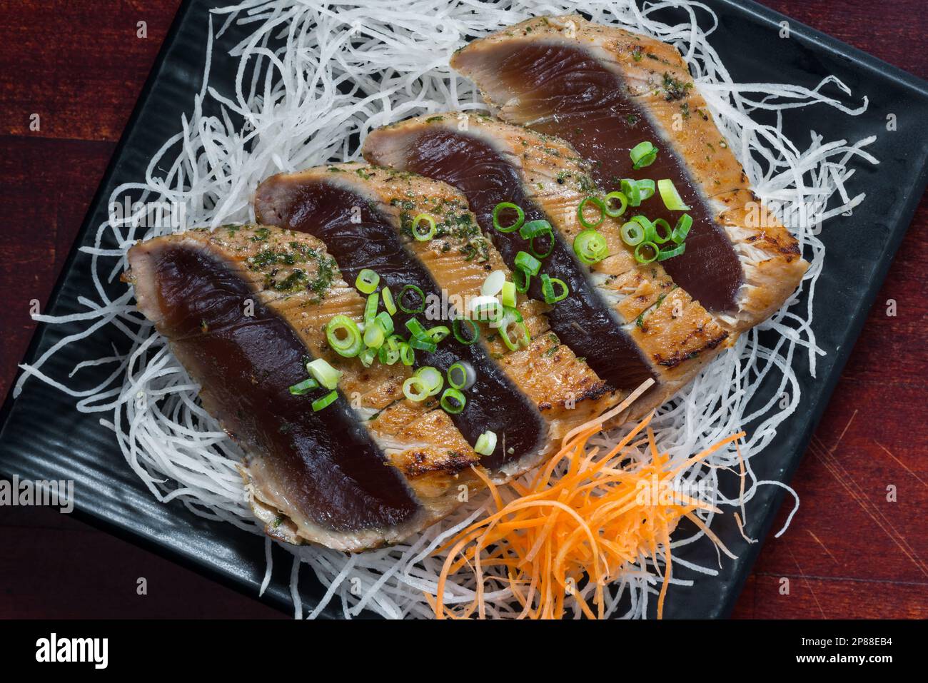 Japanese style of temaki with fillet of mackerel fish served julienned