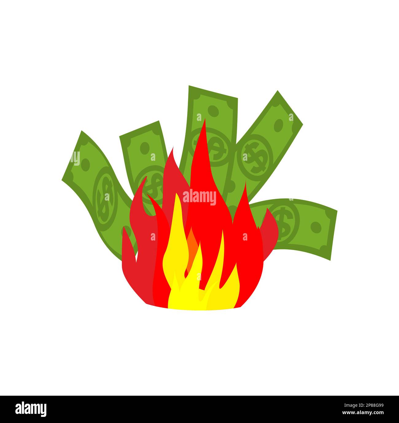 Money is on fire. burning dollars. Vector illustration Stock Vector