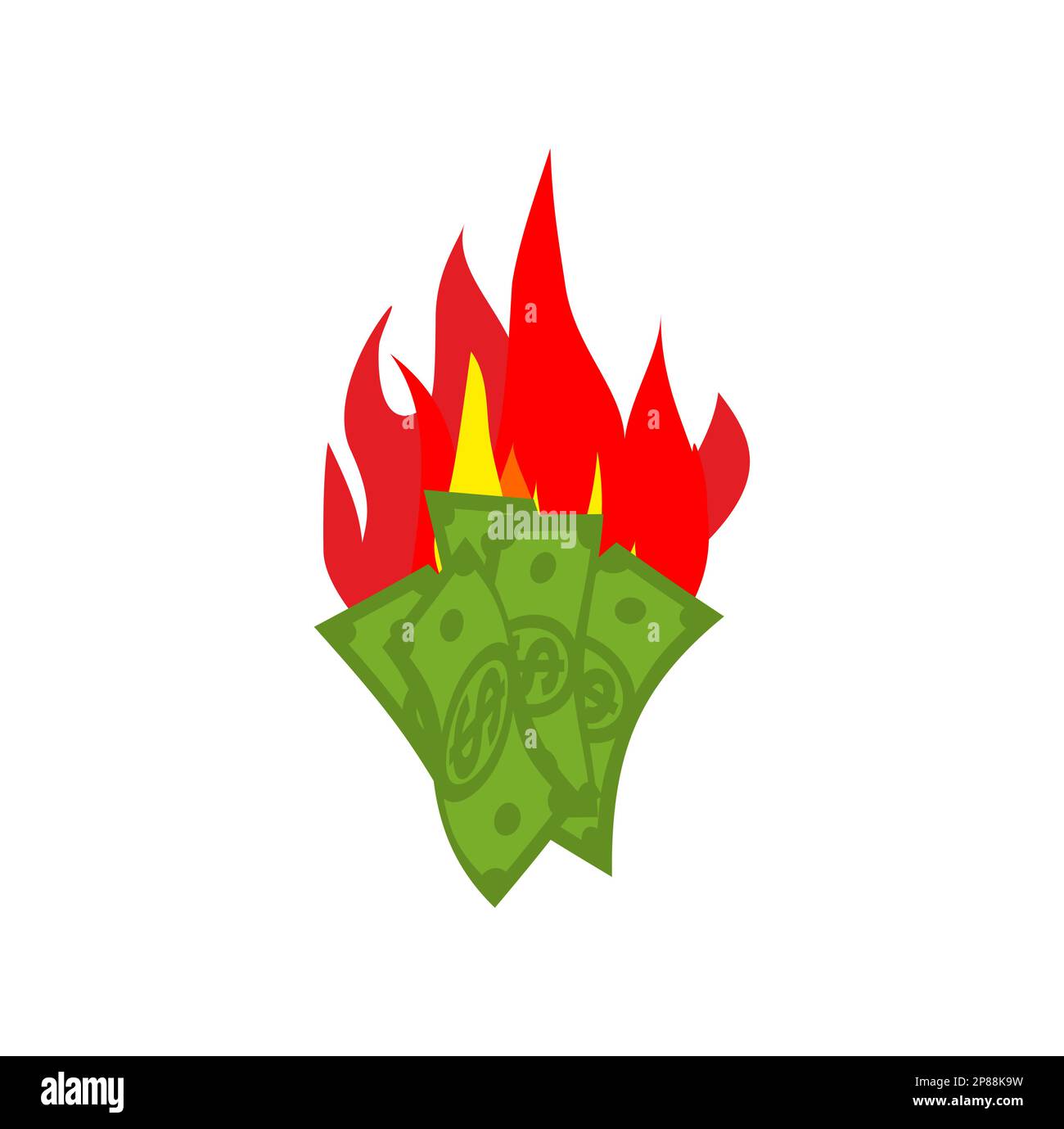 Money is on fire. burning dollars. Vector illustration Stock Vector