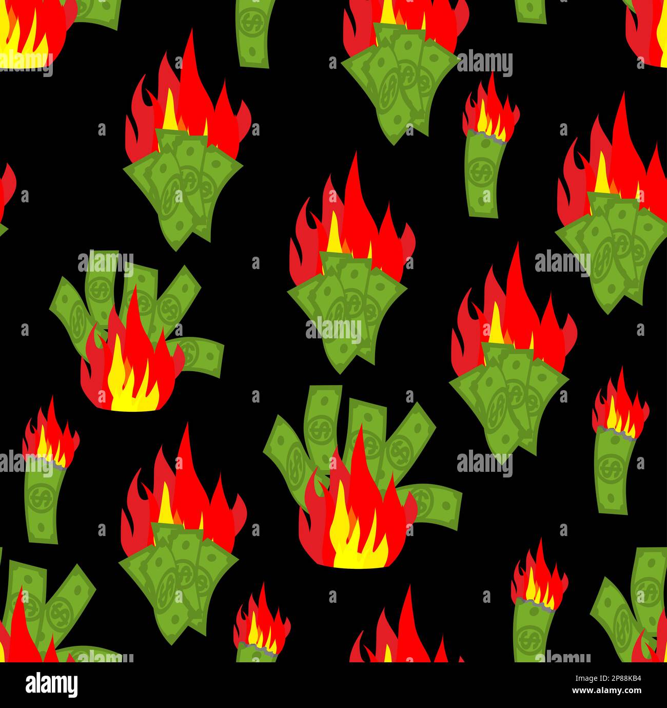Money is on fire pattern seamless. burning dollars background. Vector texture Stock Vector