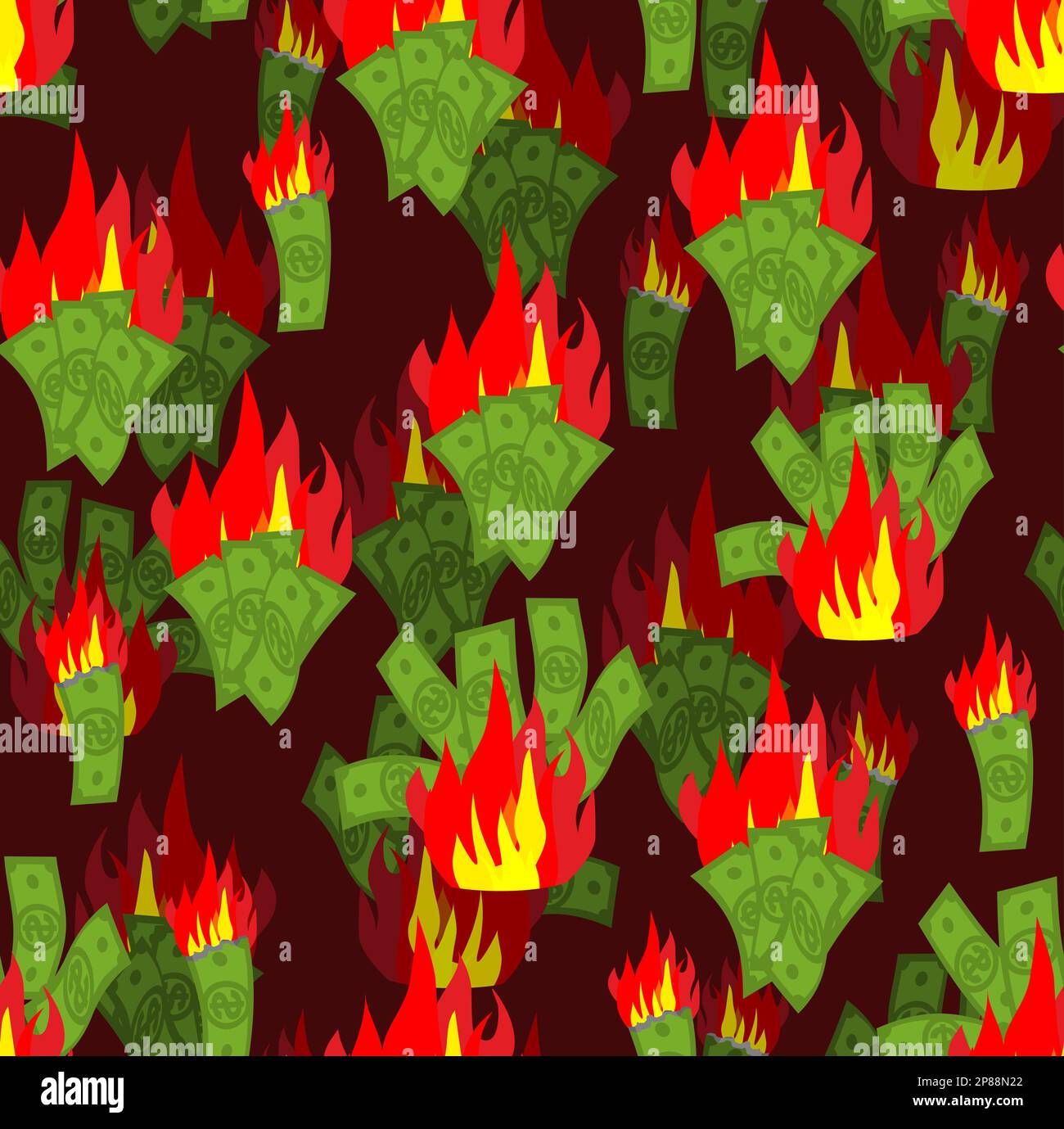 Money is on fire pattern seamless. burning dollars background. Vector texture Stock Vector