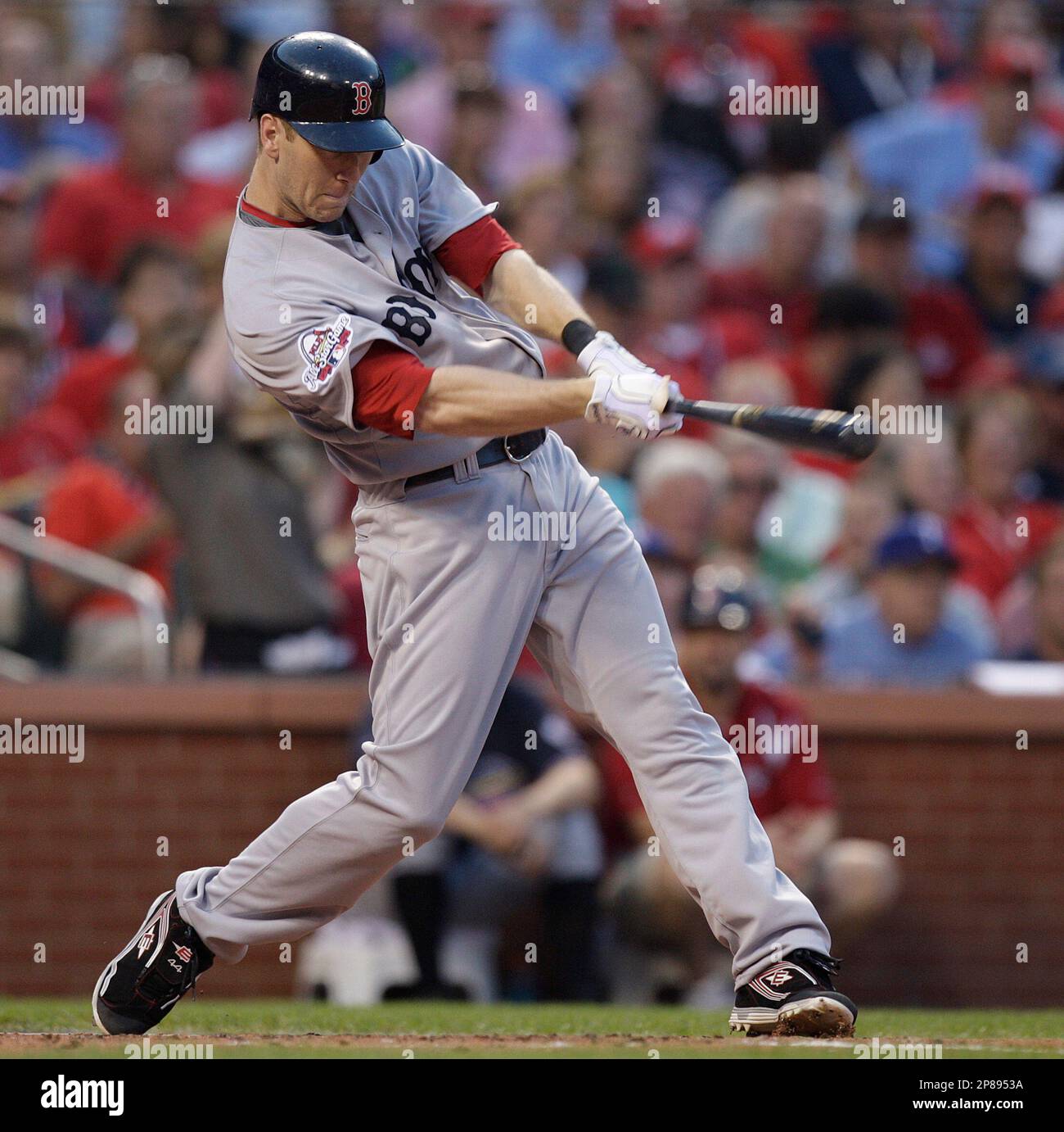 American League's Jason Bay of the Boston Red Sox hits a single