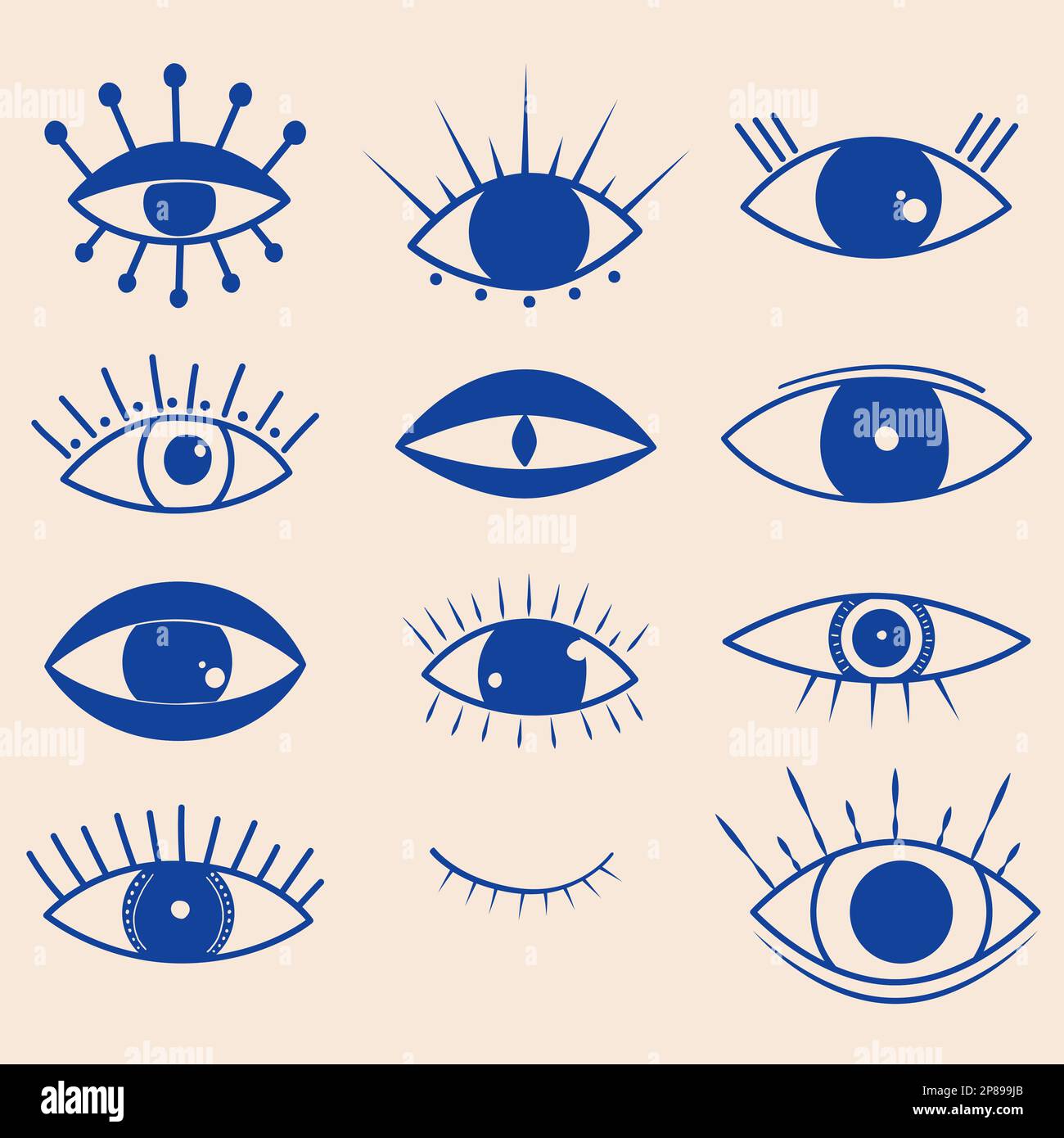 Groovy abstract eyes art. Magic elements in trendy retro 60s 70s style