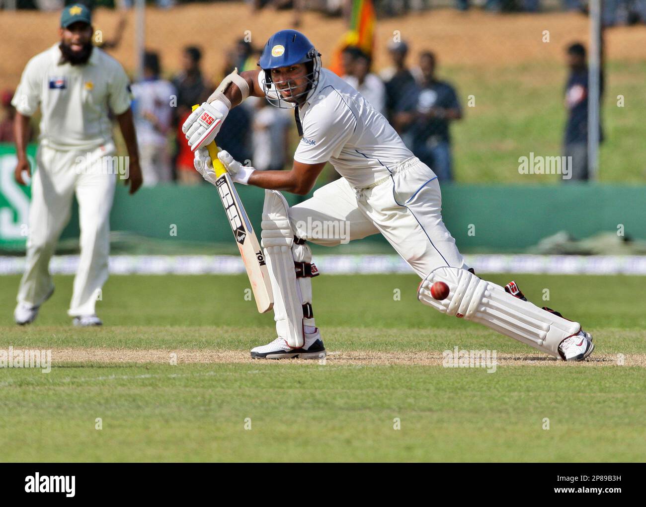 Sri Lankan cricket team captain Kumar Sangakkara bats as Pakistan's