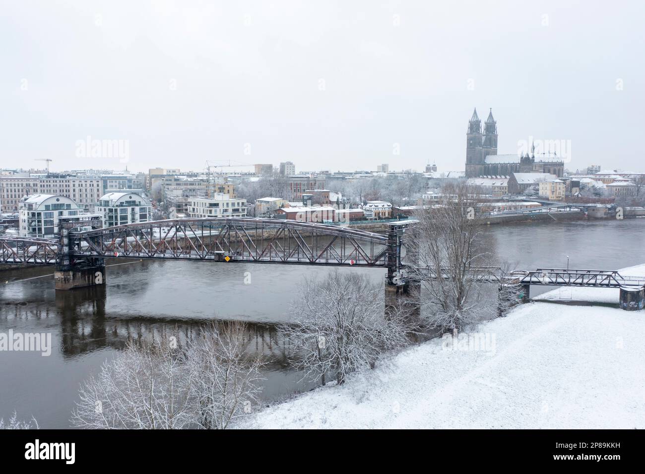 Magdeburg, Germany. 09th Mar, 2023. Overnight snowfall has transformed