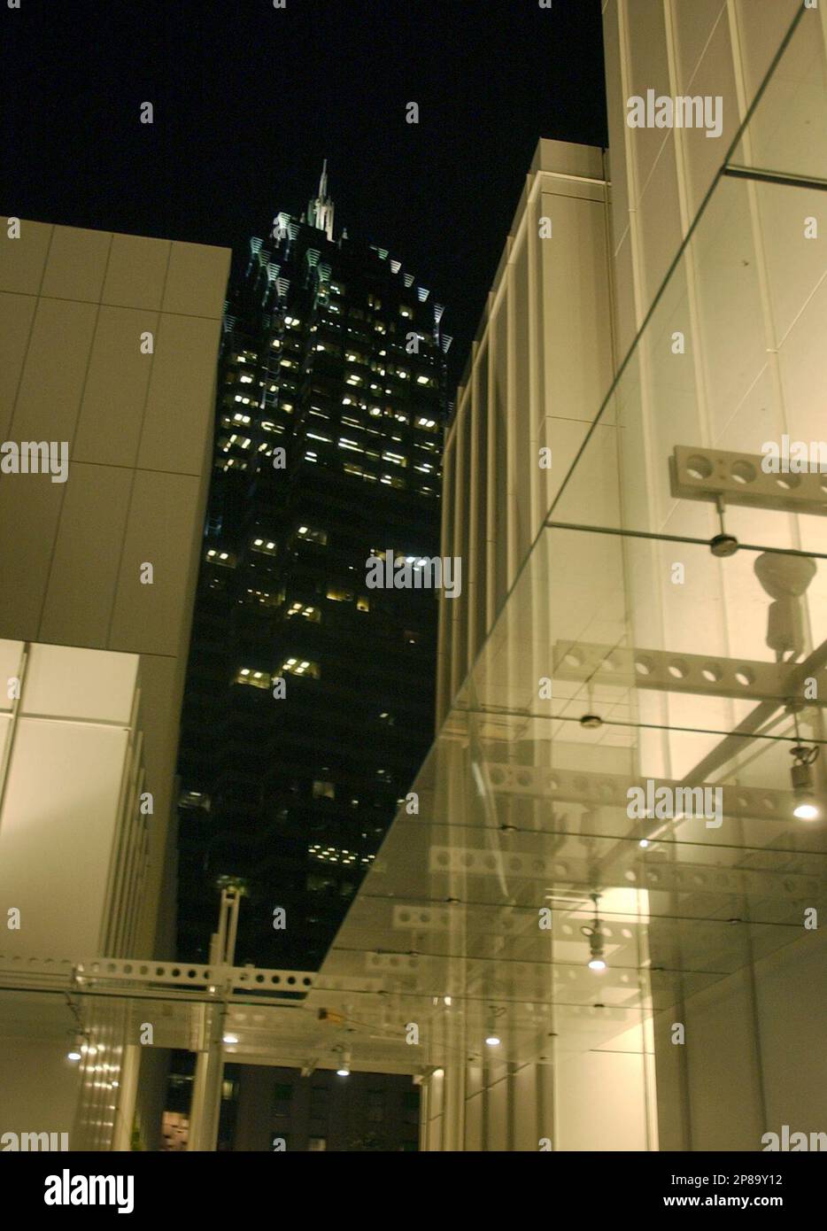 An Atlanta skyscraper looms between the buildings at the High Museum