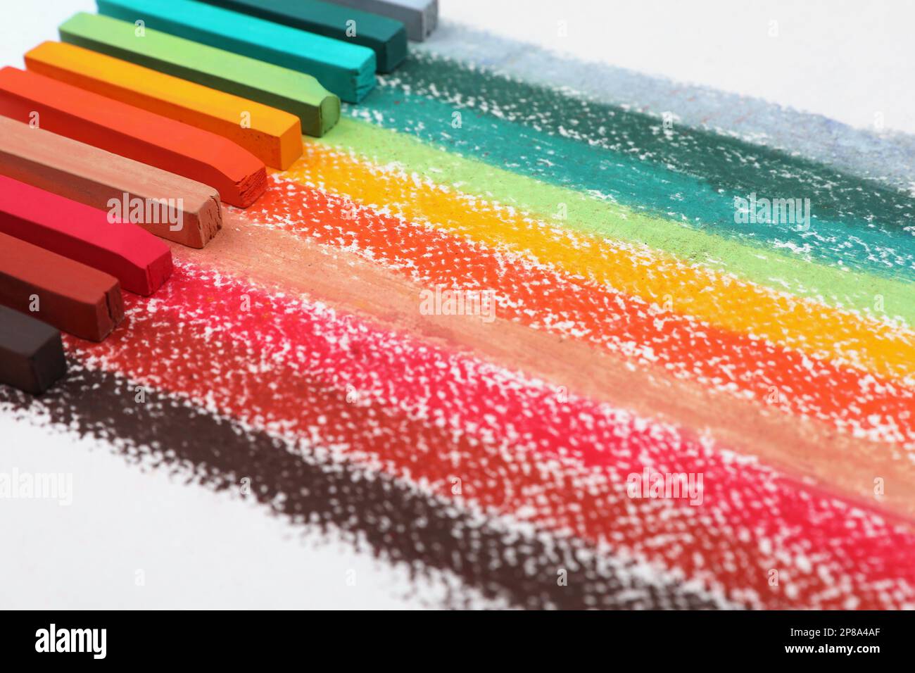 Colorful pastel chalks on white background, closeup. Drawing materials Stock Photo Alamy