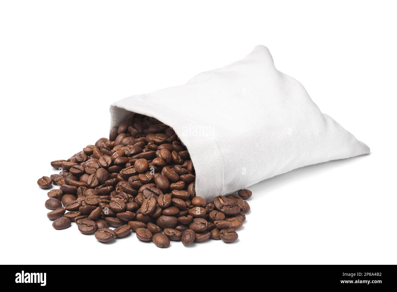 Sack and roasted coffee beans on white background Stock Photo - Alamy
