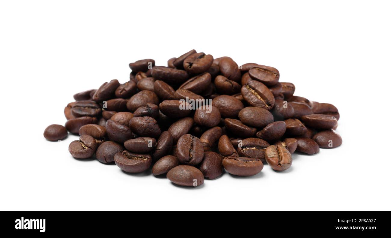 Pile of roasted coffee beans on white background Stock Photo - Alamy