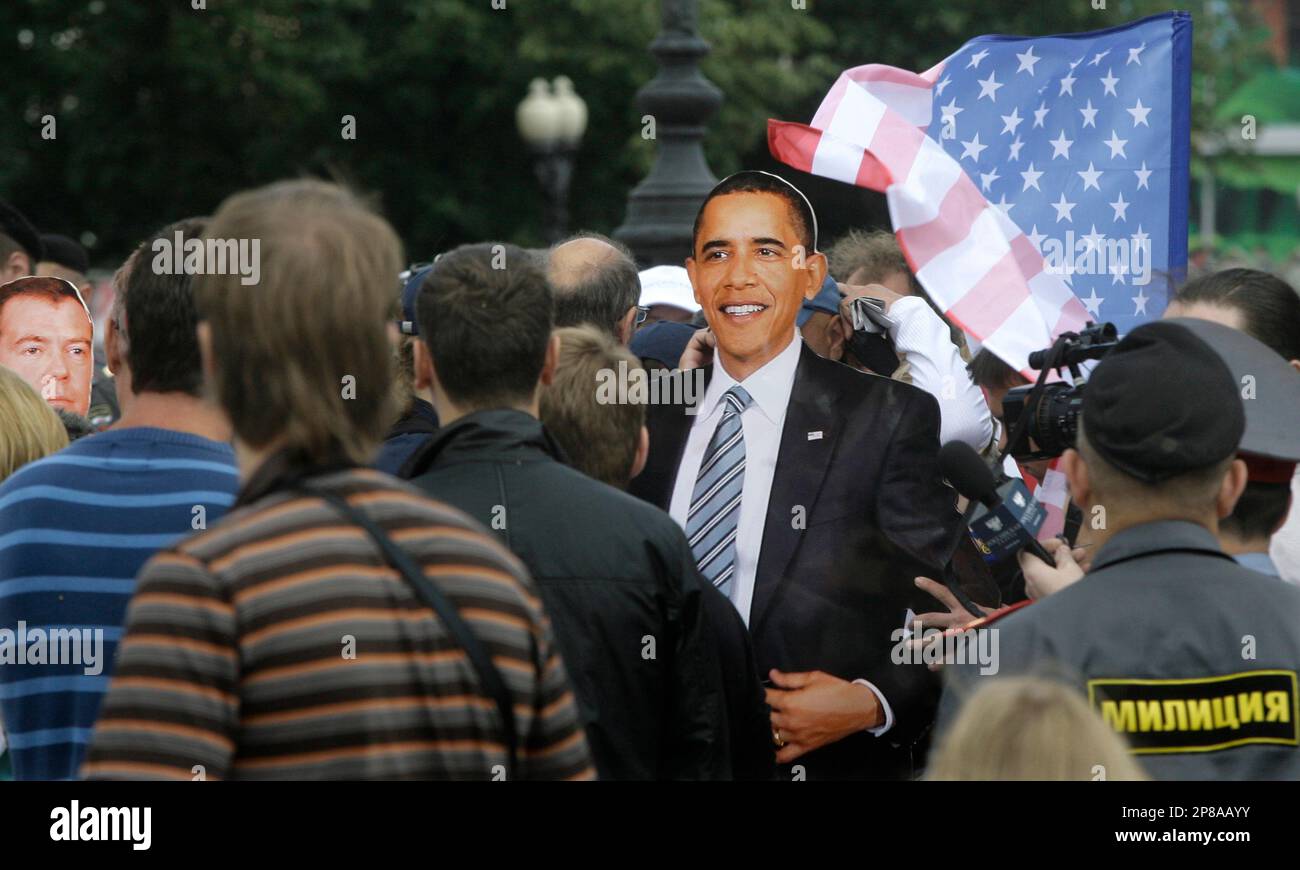 Obama Reset Button People queue to push a symbolic Reset Button for US - Russian relations ...