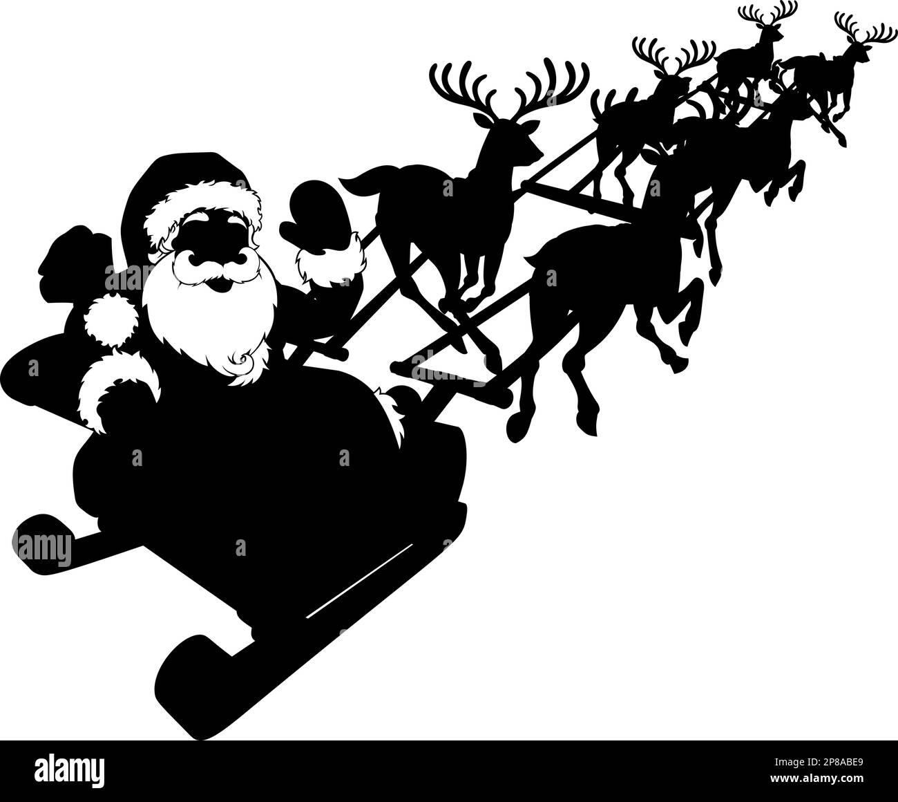 Silhouette Santa Claus Reindeer Christmas Sleigh Stock Vector