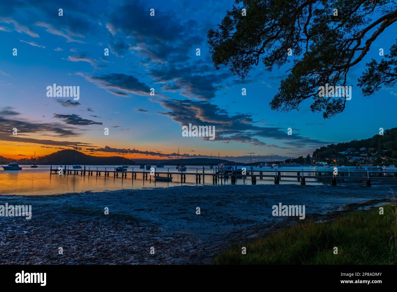 Sunrise over Brisbane Water from Couche Park at Koolewong on the Central Coast, NSW, Australia. Stock Photo