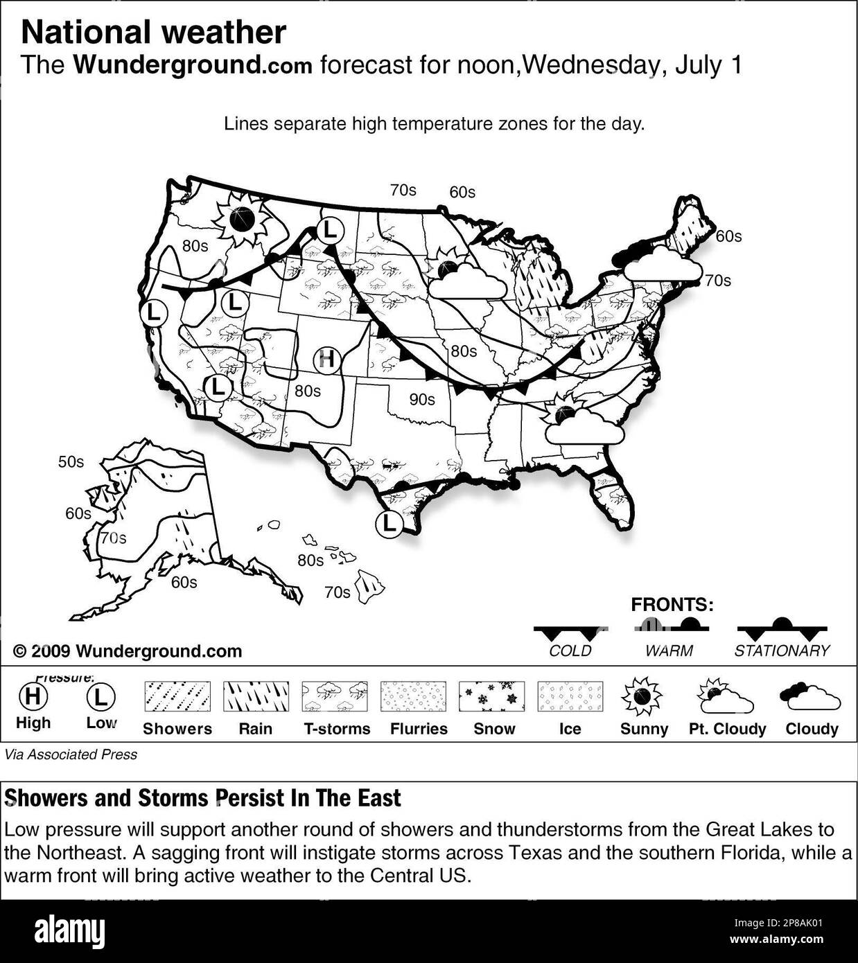 The Weather Underground forecast for Wednesday July 1, 2009, says low