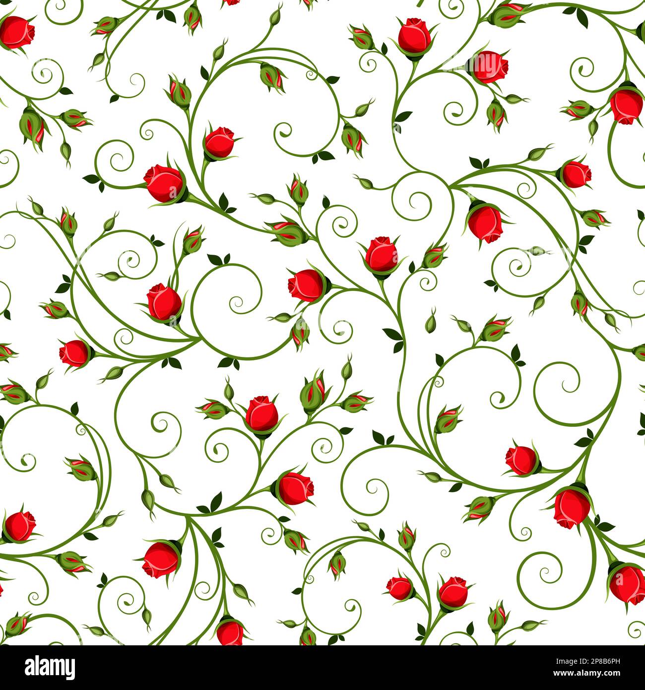 Floral seamless pattern with red rosebuds on a white background. Vector ...