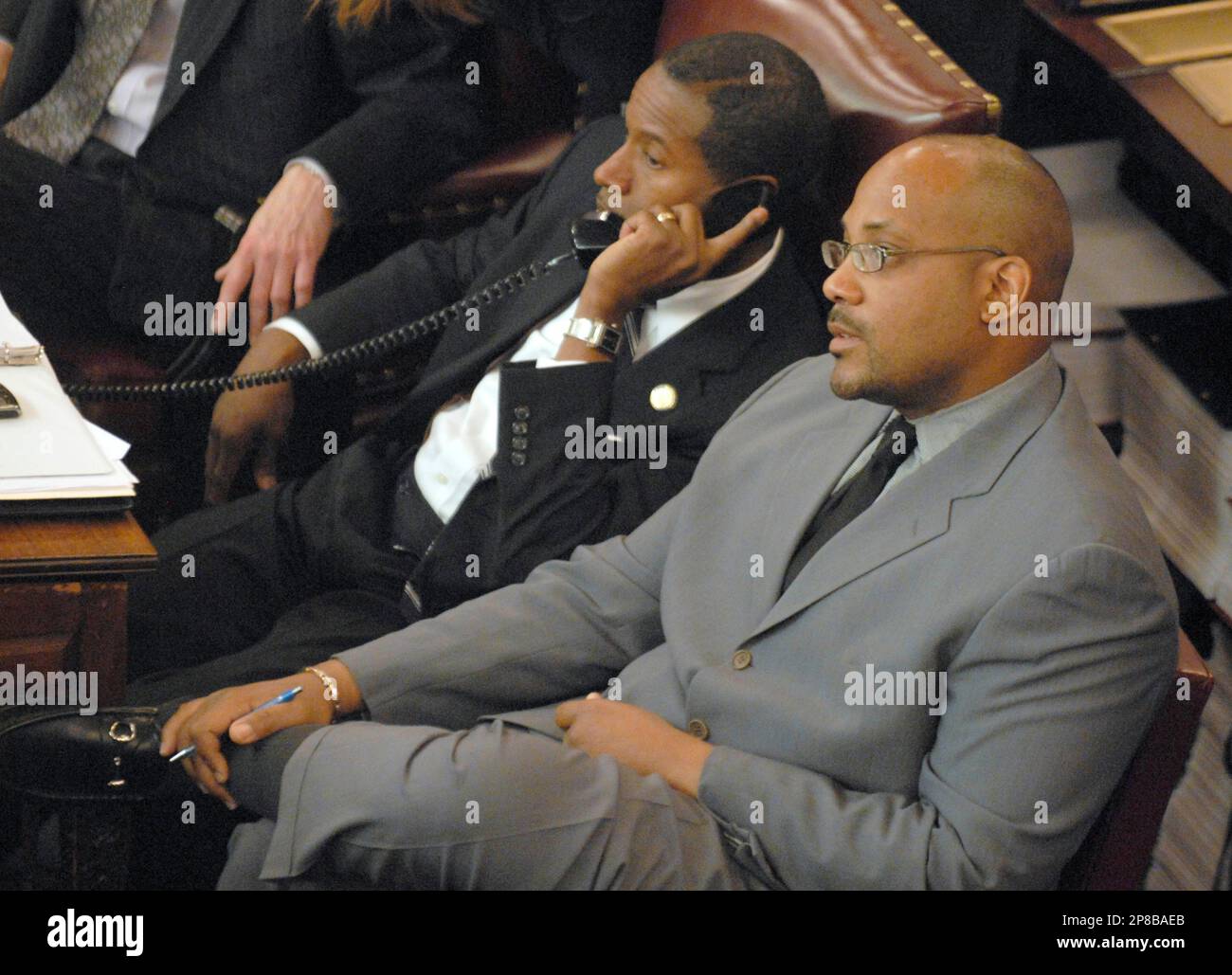 New York state Sens. Malcolm Smith, DQueens, left, and John Sampson, D