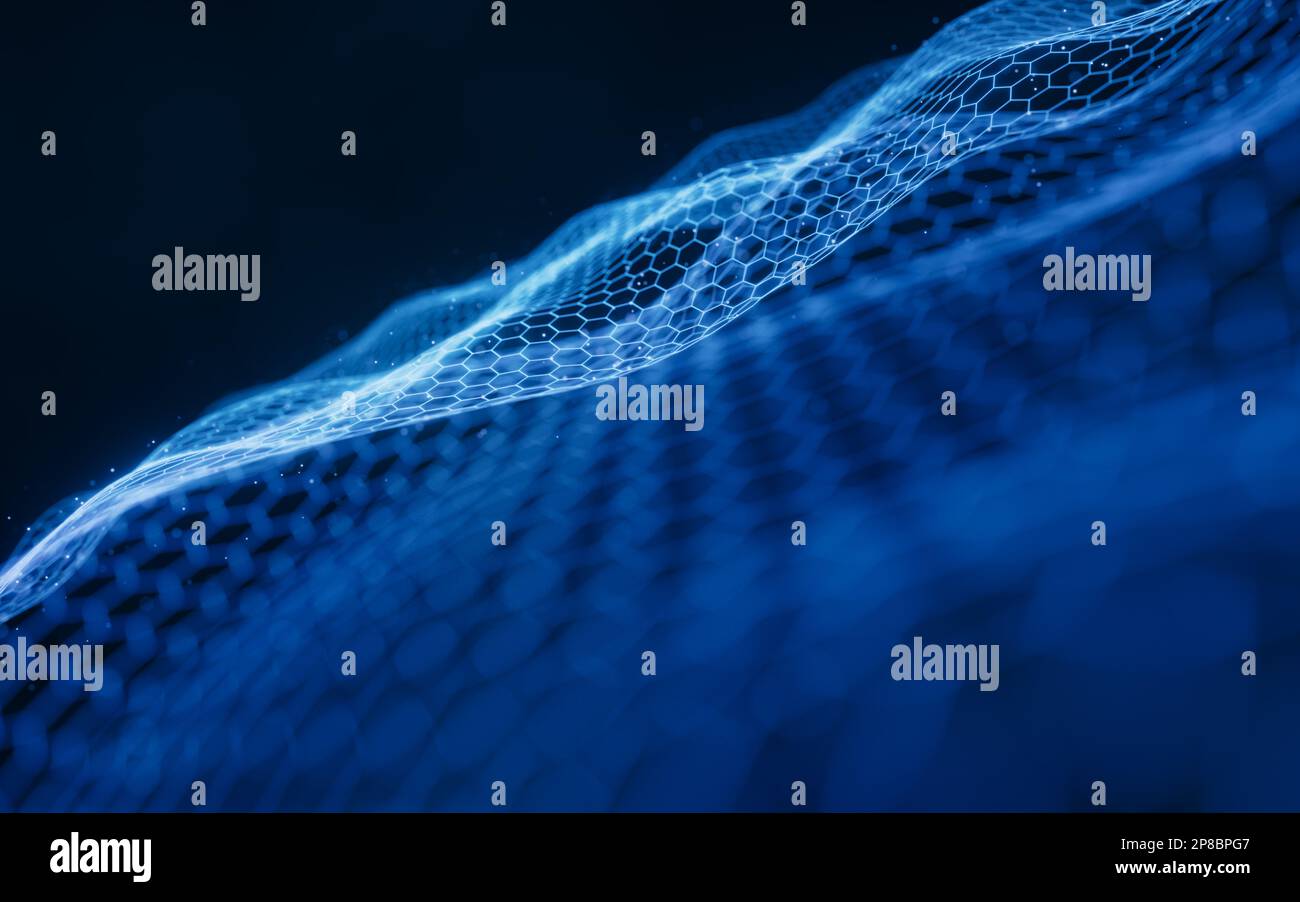 Blue hexagonal grid pattern particles hi-res stock photography and ...