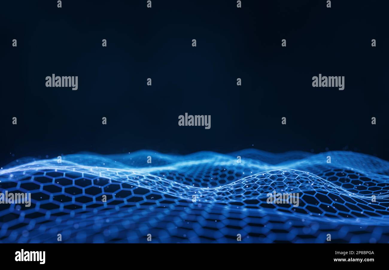 Blue hexagonal grid pattern particles hi-res stock photography and ...