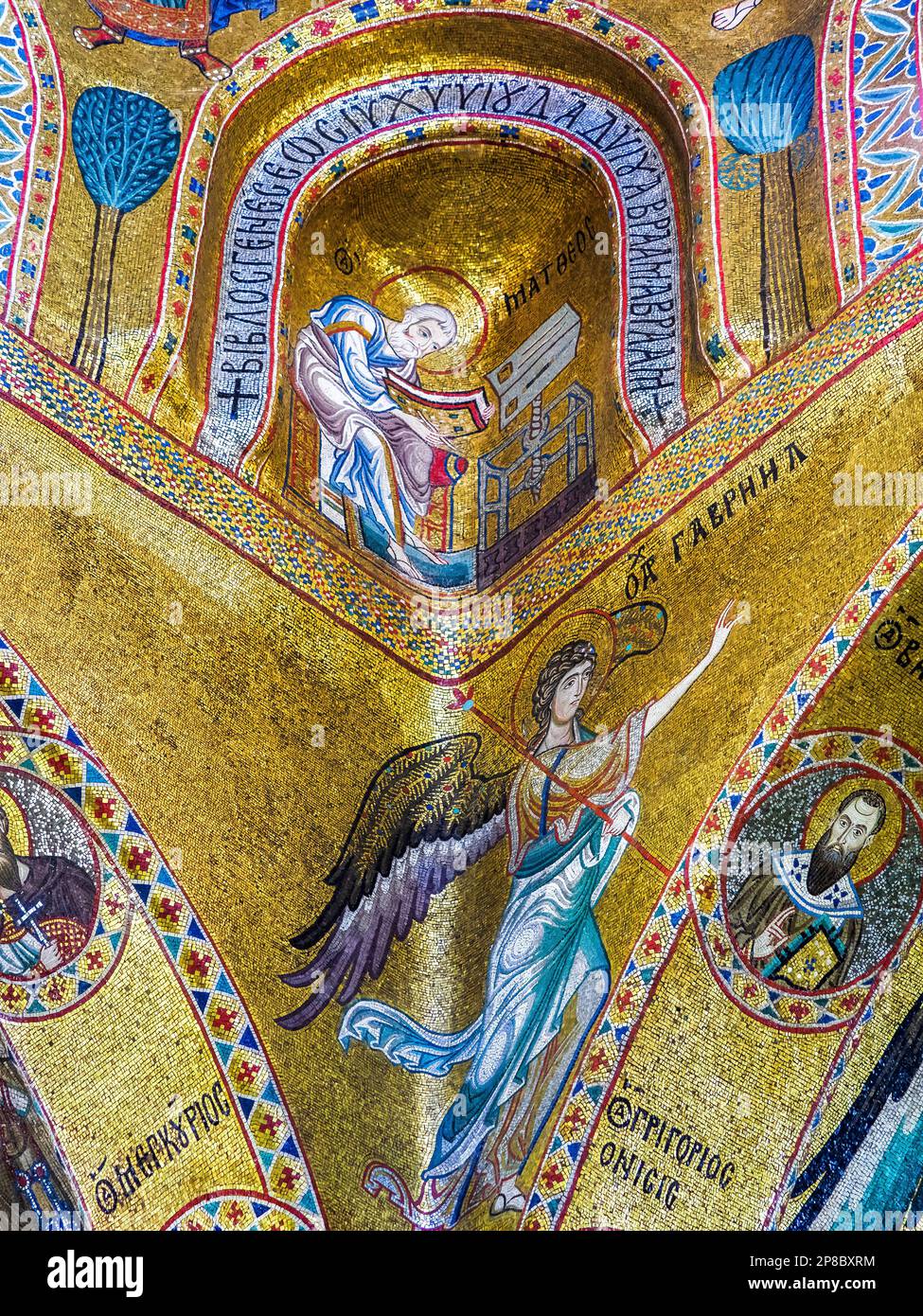 12th century Byzantine mosaic in the Church of Santa Maria dell'Ammiraglio - Palermo, Sicily, Italy Stock Photo