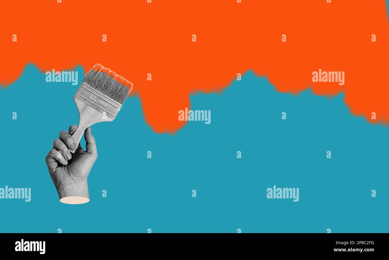 Art collage, background with paints drawn by brush and hand. Surrealist