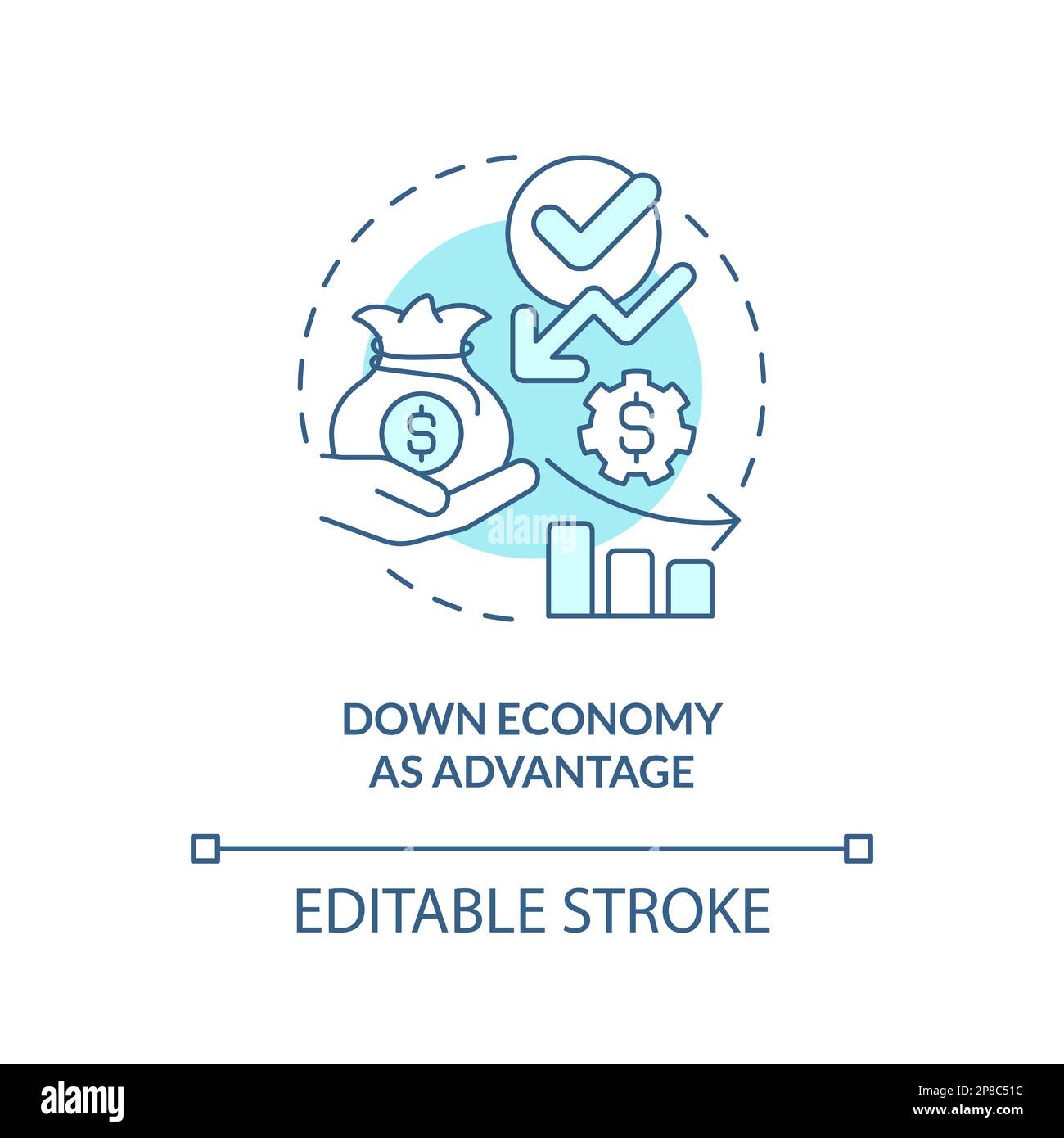 Down economy as advantage turquoise concept icon Stock Vector