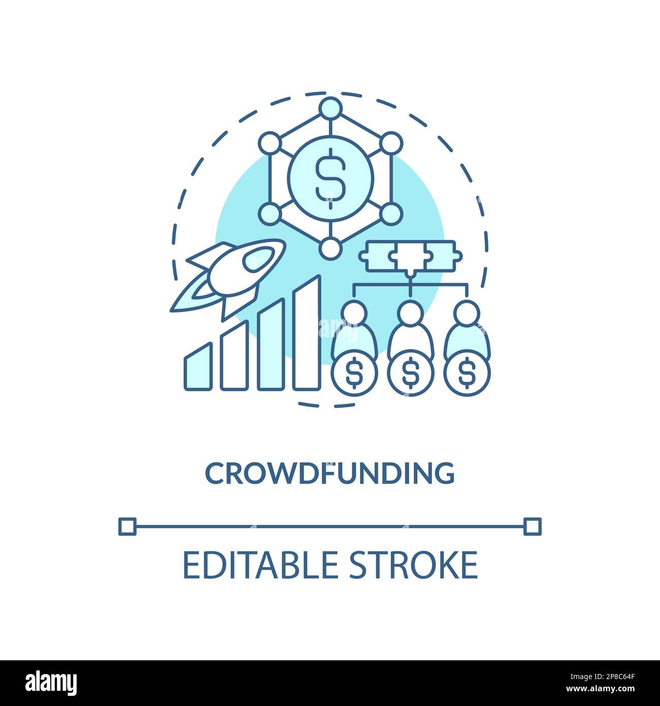 Crowdfunding turquoise concept icon Stock Vector