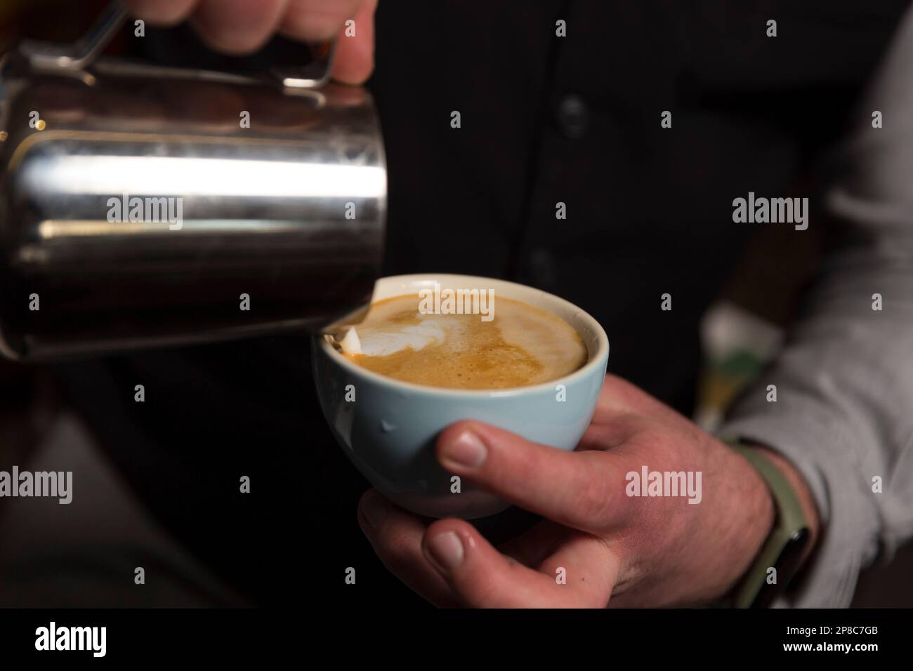 Coffee machine. The process of making coffee. Coffee beans. Cup of ...