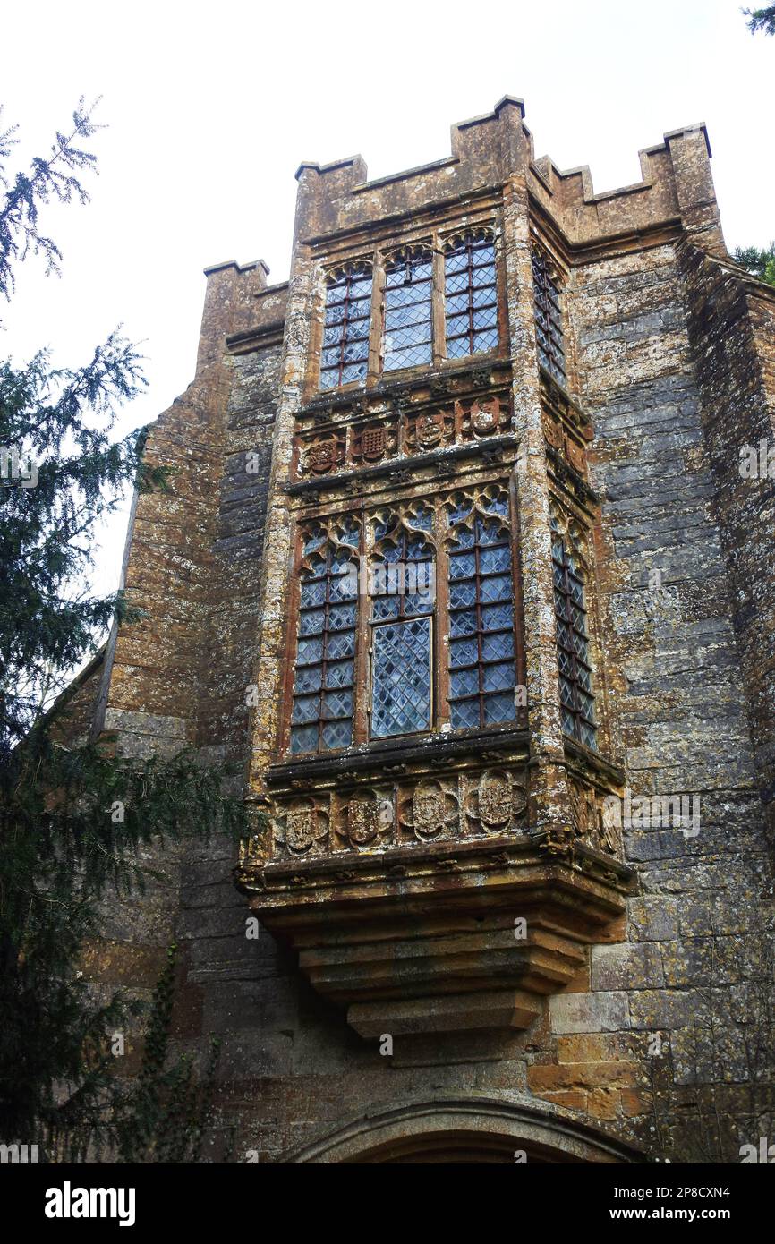 Windows of the Gatehouse at Cerne Abbas Abbey, Dorset, UK - John Gollop Stock Photo