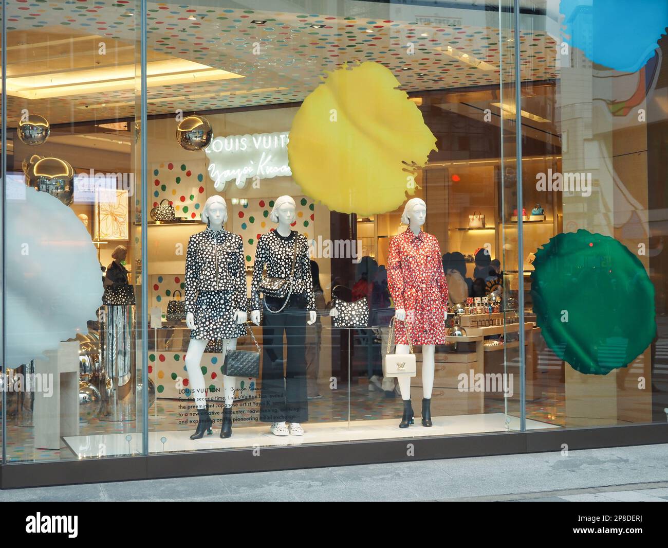 art by Yayoi Kusama, in the windows of the Louis Vuitton store, Hotel  Vancouver, Vancouver, BC, Canada - SuperStock