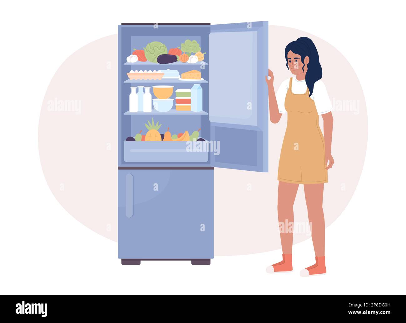 Keeping refrigerator full for energy efficiency 2D vector isolated spot