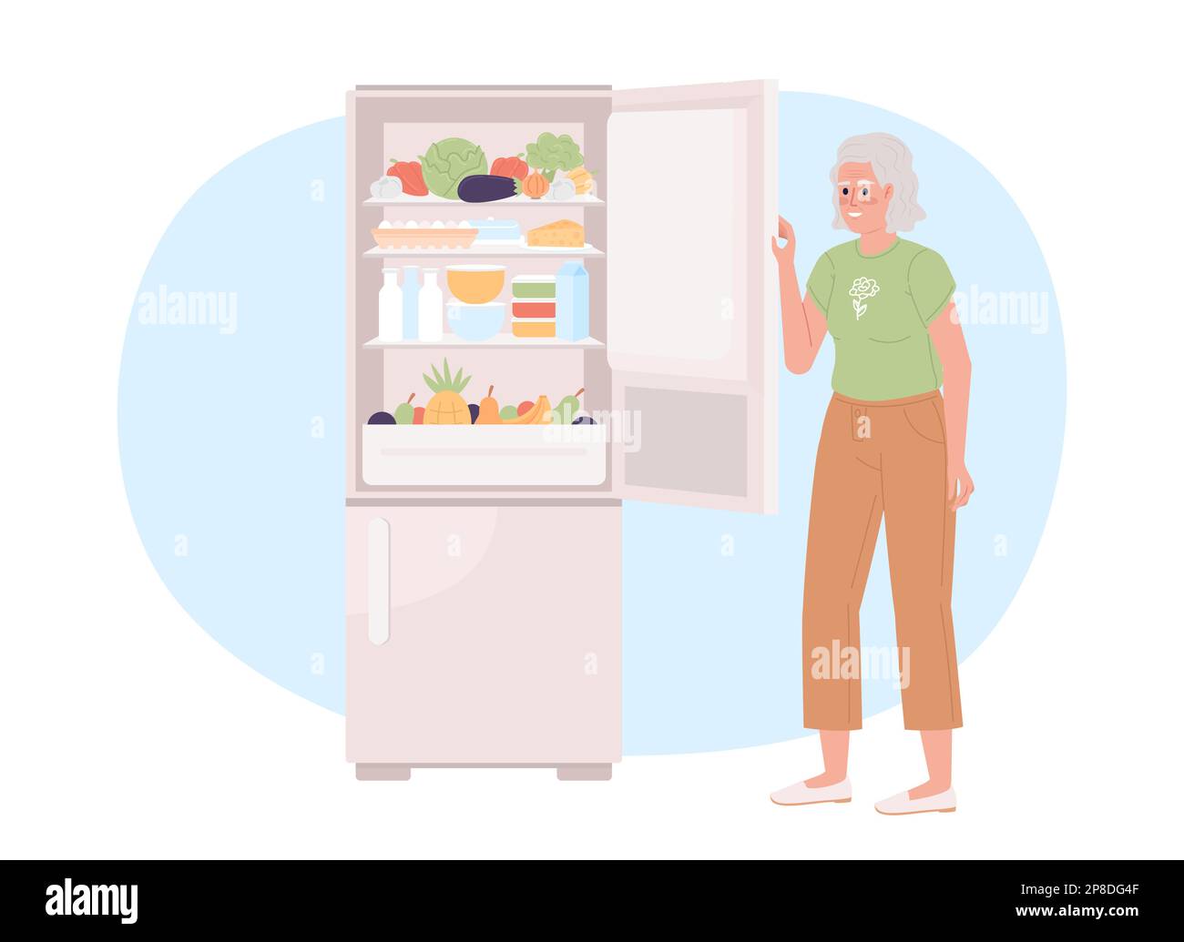 Keeping fridge full to use less energy 2D vector isolated spot
