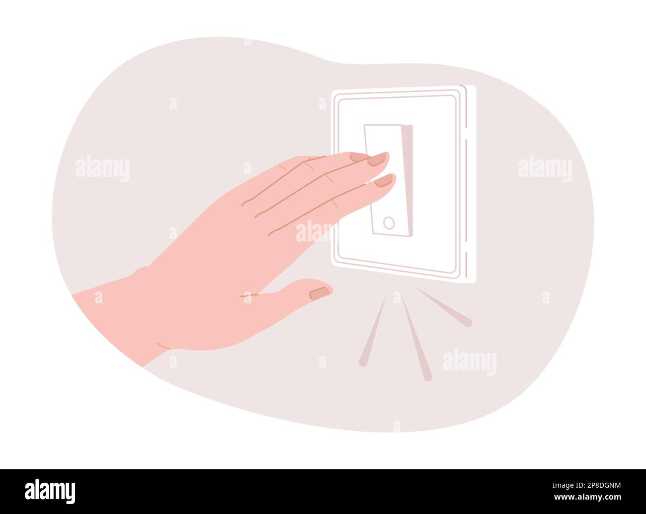 Turning off light switch to reduce electricity consumption 2D vector