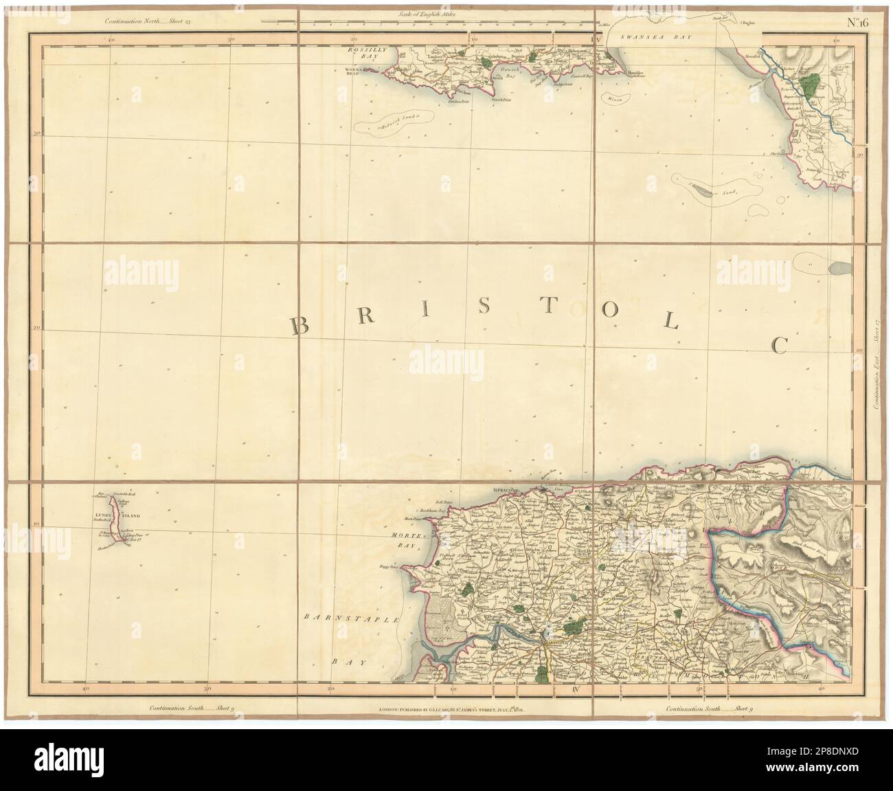 BRISTOL CHANNEL, GOWER & NORTH DEVON COASTS. Exmoor & Lundy Island CARY 1832 map Stock Photo