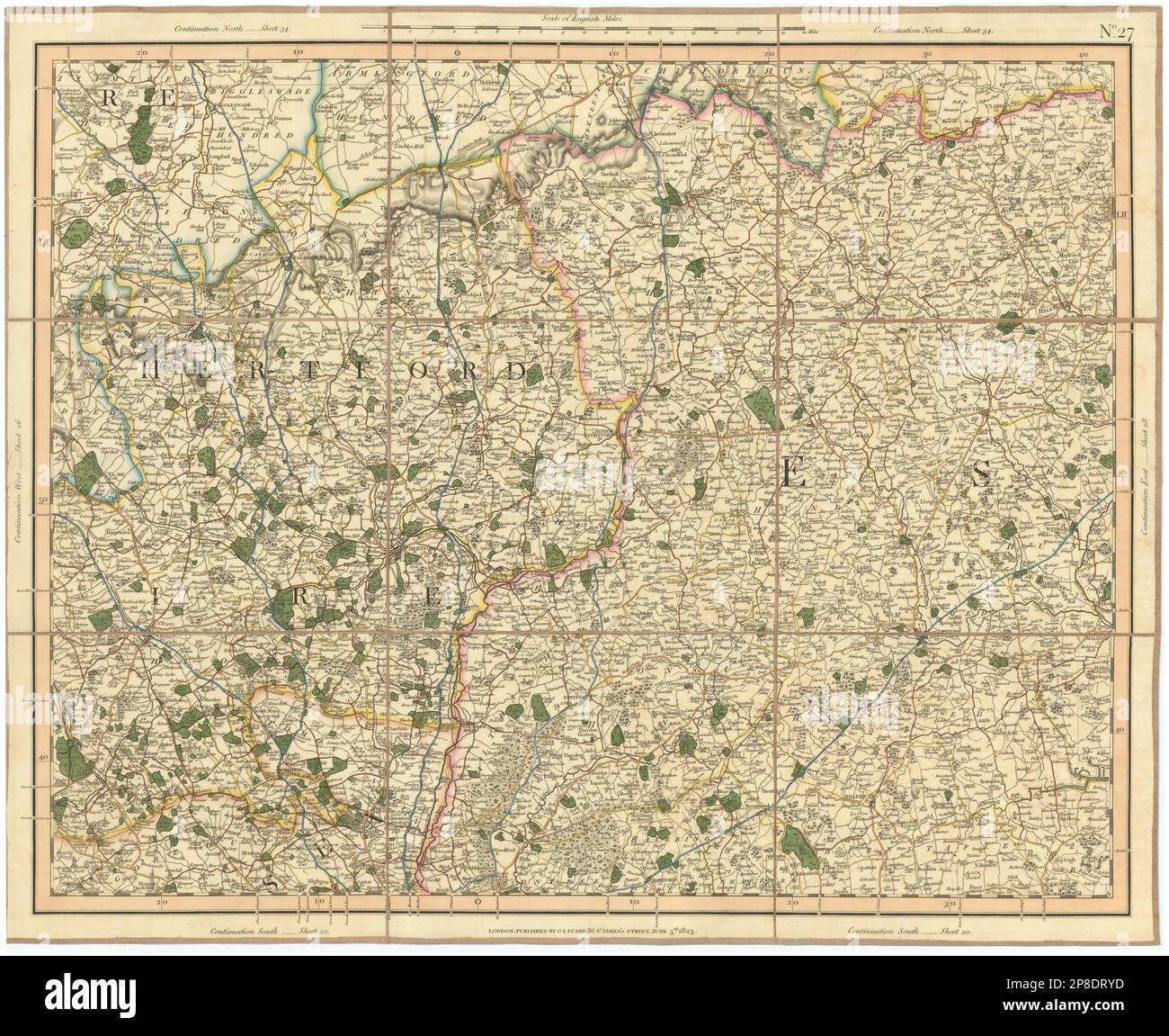 NORTH LONDON, HERTFORDSHIRE & WEST ESSEX. Epping Forest Uttlesford CARY 1832 map Stock Photo