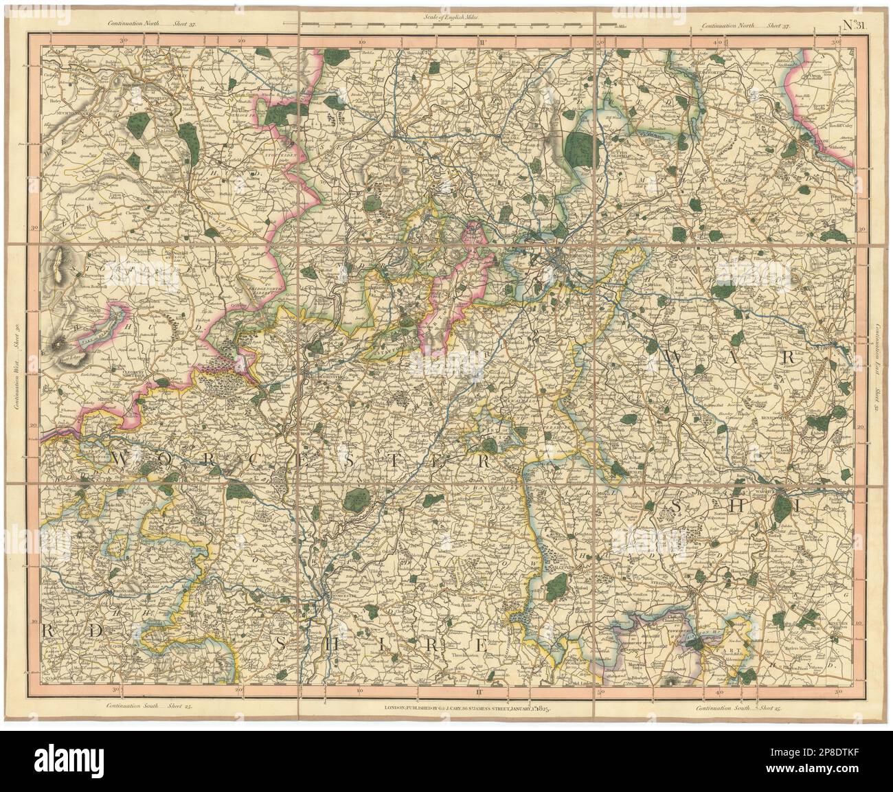 WEST MIDLANDS Birmingham Worcestershire Shrops Staffs Warwickshire CARY 1832 map Stock Photo