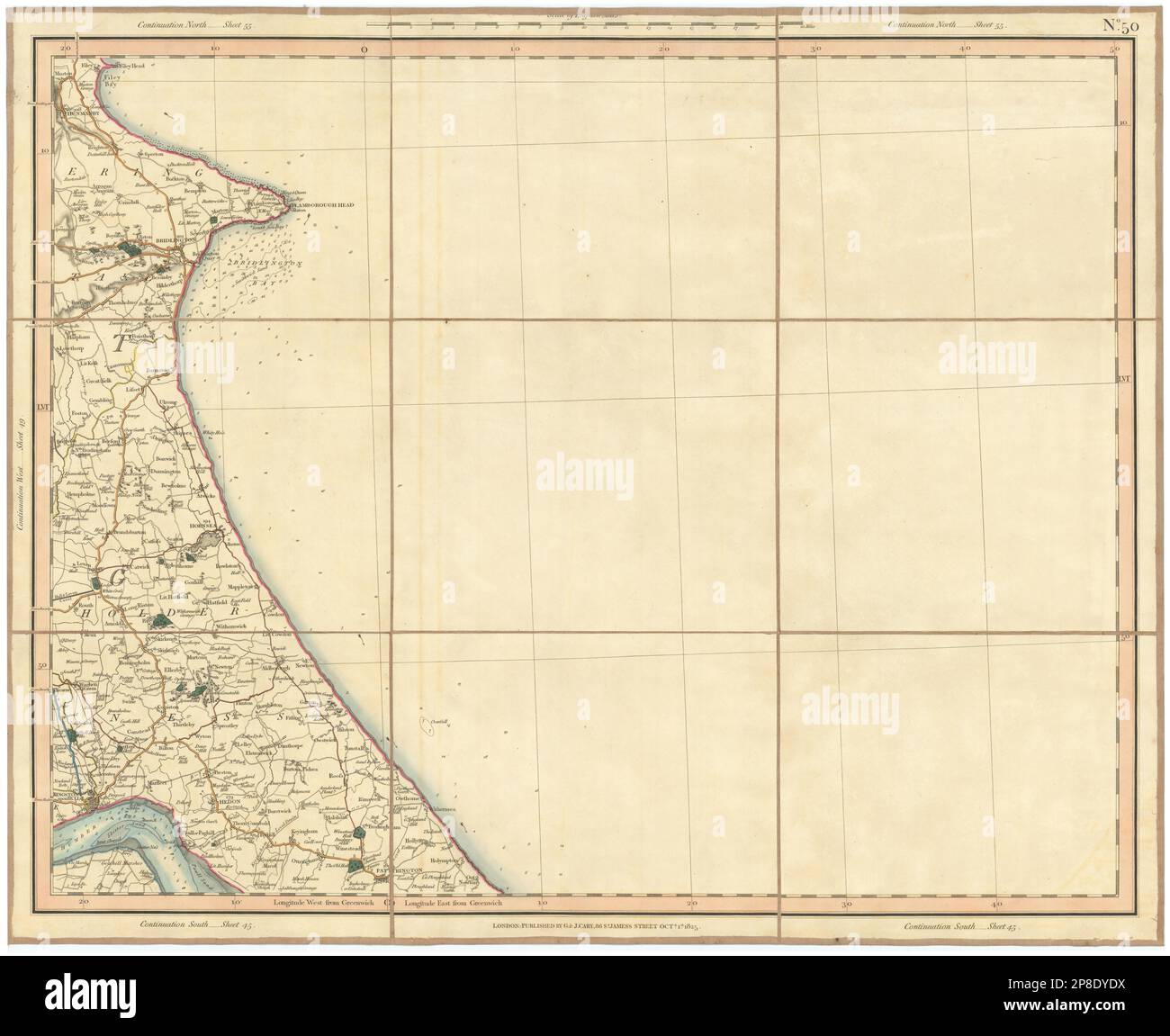 HOLDERNESS COAST & BRIDLINGTON BAY. Flamborough Head. Yorkshire. CARY 1832 map Stock Photo