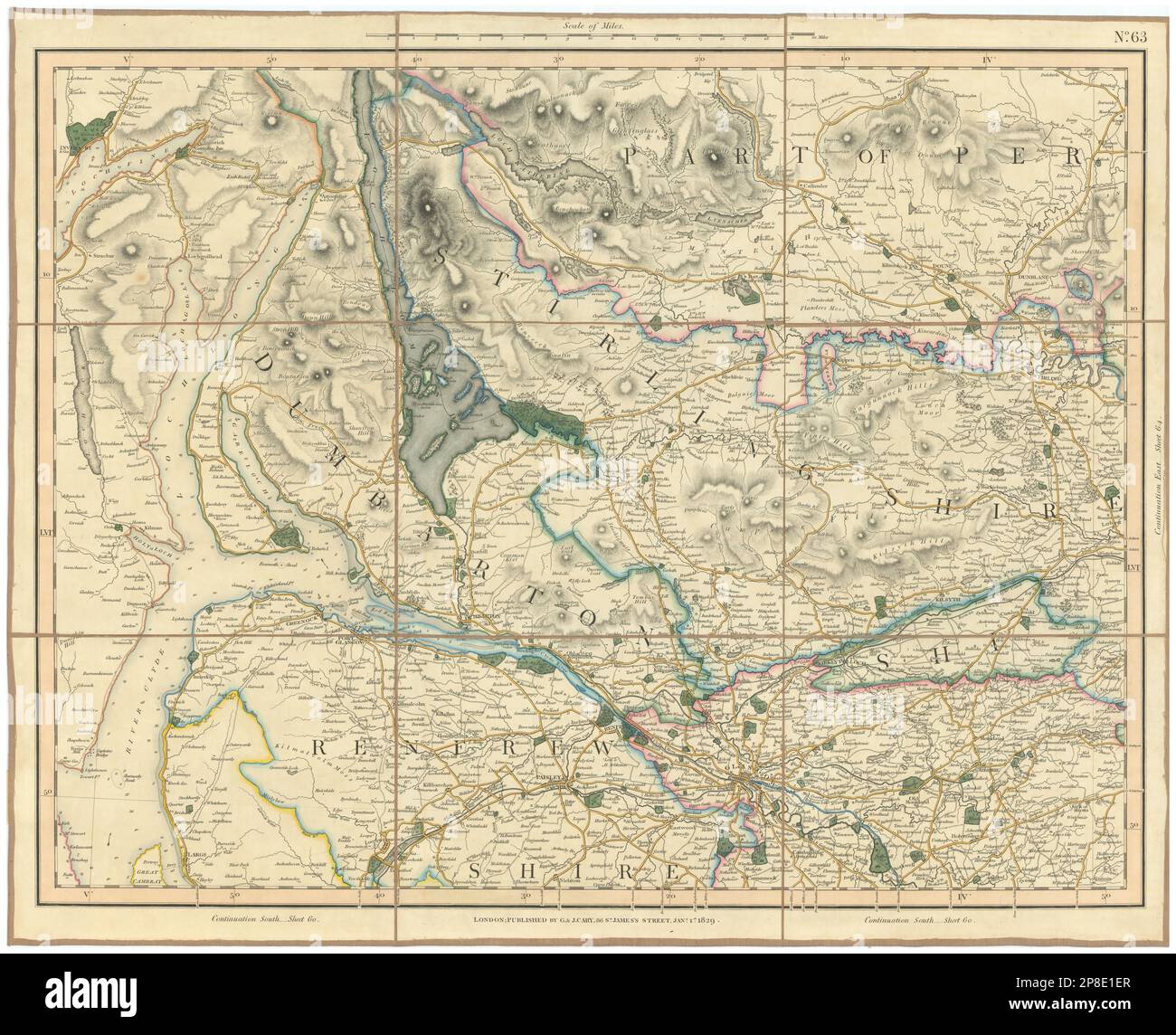 CLYDE ESTUARY & LOCH LOMOND. Glasgow Dunbartonshire Stirlingshire. CARY 1832 map Stock Photo