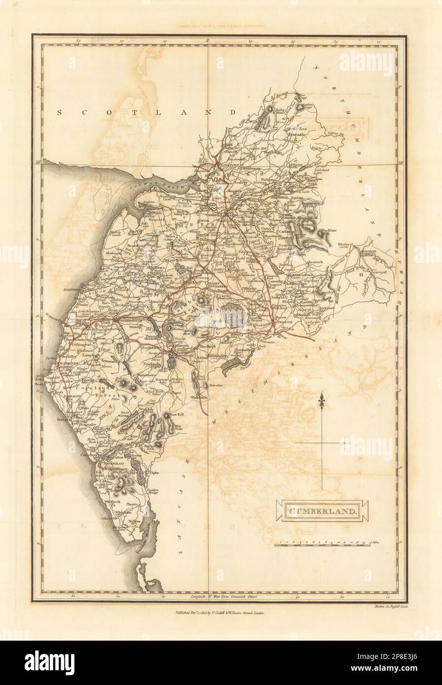 Cumberland by Henry Mutlow. Cumbria county map 1816 old antique plan chart Stock Photo